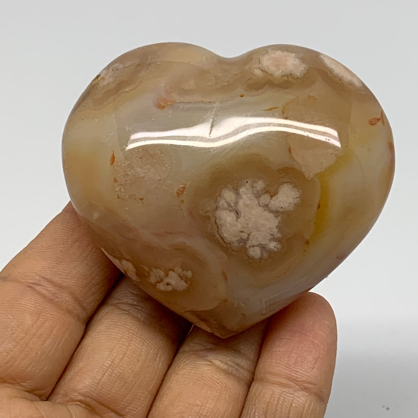 0.31 lbs, 2.2"x2.5"x1.2", Cherry Blossom Flower Agate Heart Crystal, B37133