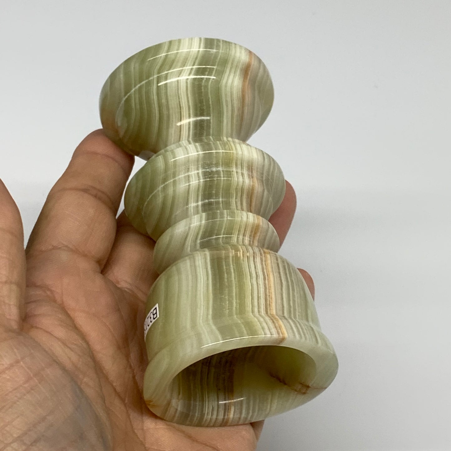 215g, 3.7"x1.9", Natural Green Onyx Candle Holder Gemstone Hand Carved, B32151