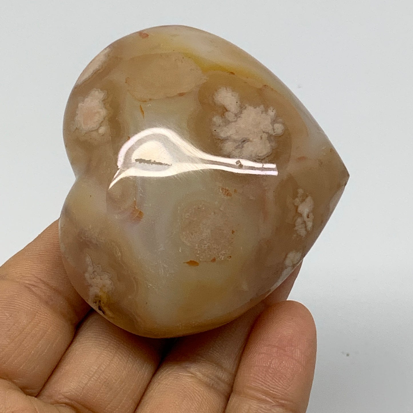 0.31 lbs, 2.2"x2.5"x1.2", Cherry Blossom Flower Agate Heart Crystal, B37133