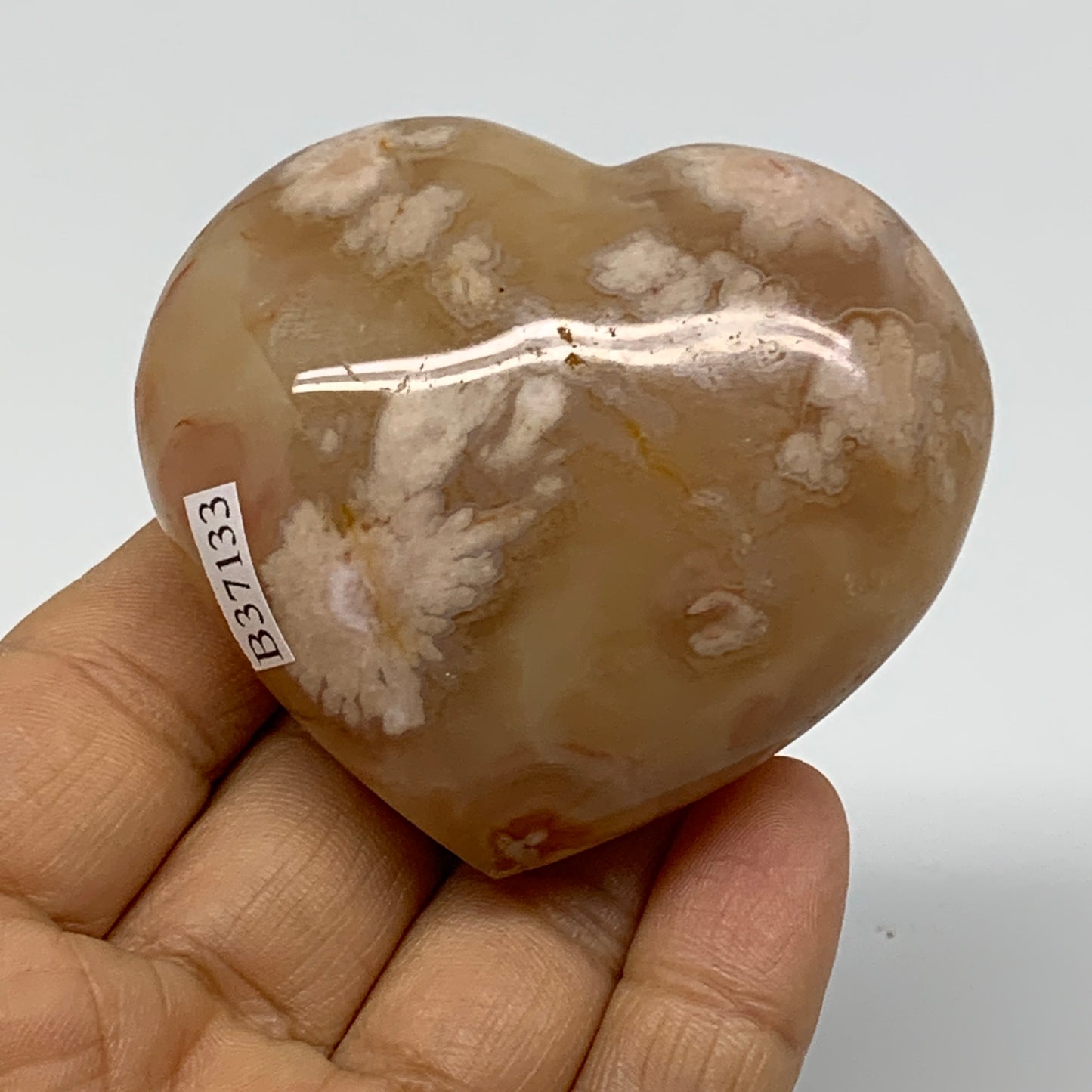 0.31 lbs, 2.2"x2.5"x1.2", Cherry Blossom Flower Agate Heart Crystal, B37133