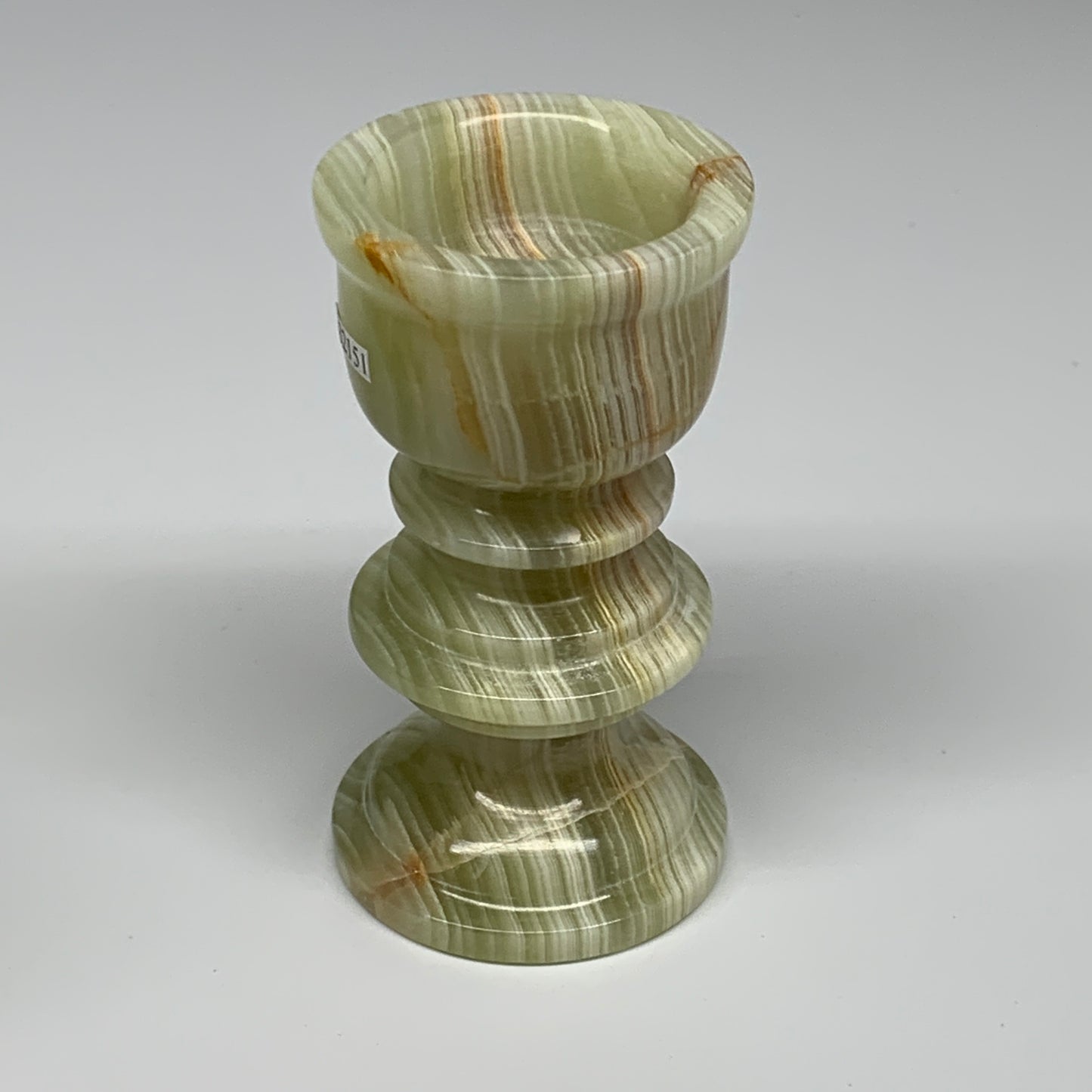 215g, 3.7"x1.9", Natural Green Onyx Candle Holder Gemstone Hand Carved, B32151