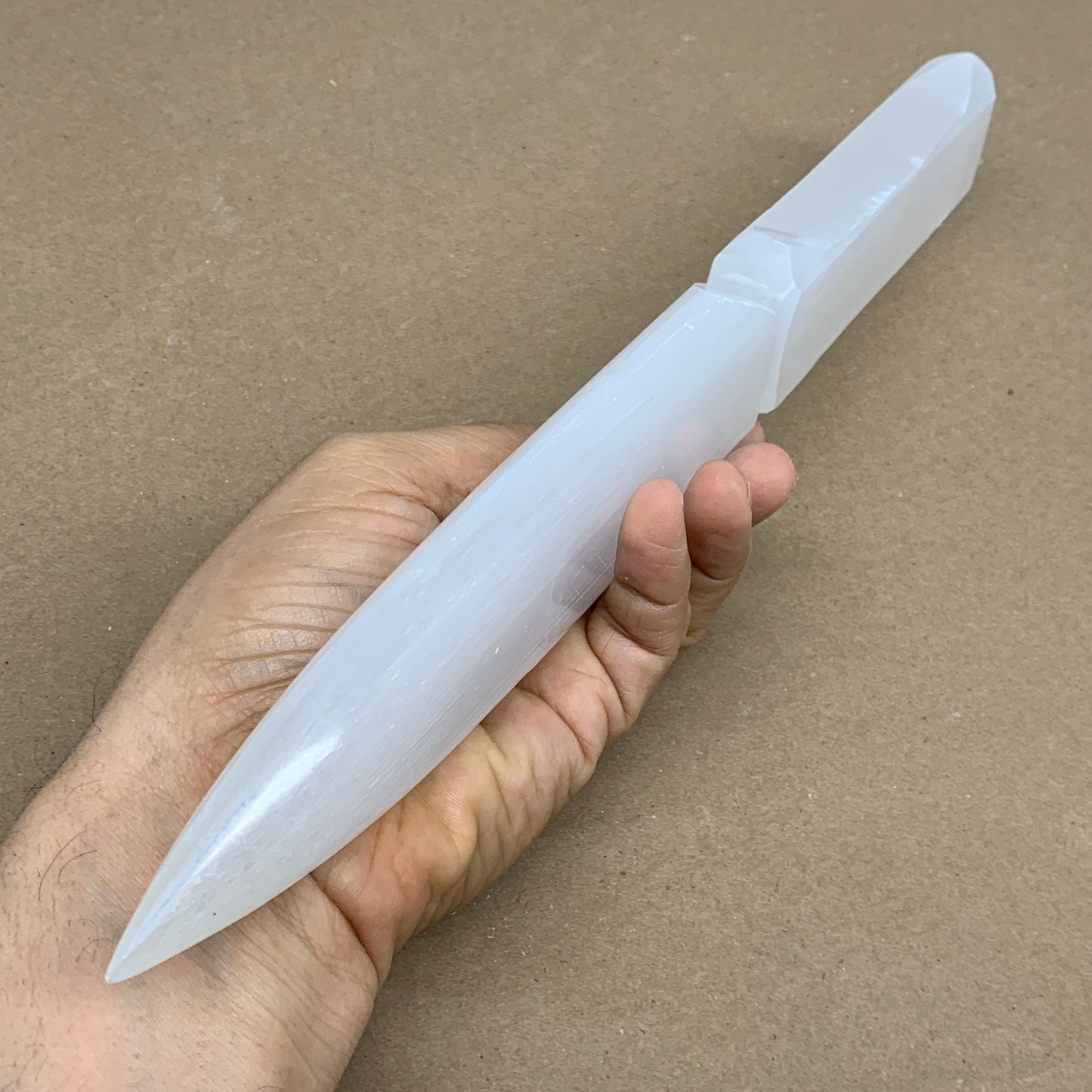 367g, 11.5"x1.6"x0.8", Natural Selenite Crystal Dagger (Satin Spar), B36232