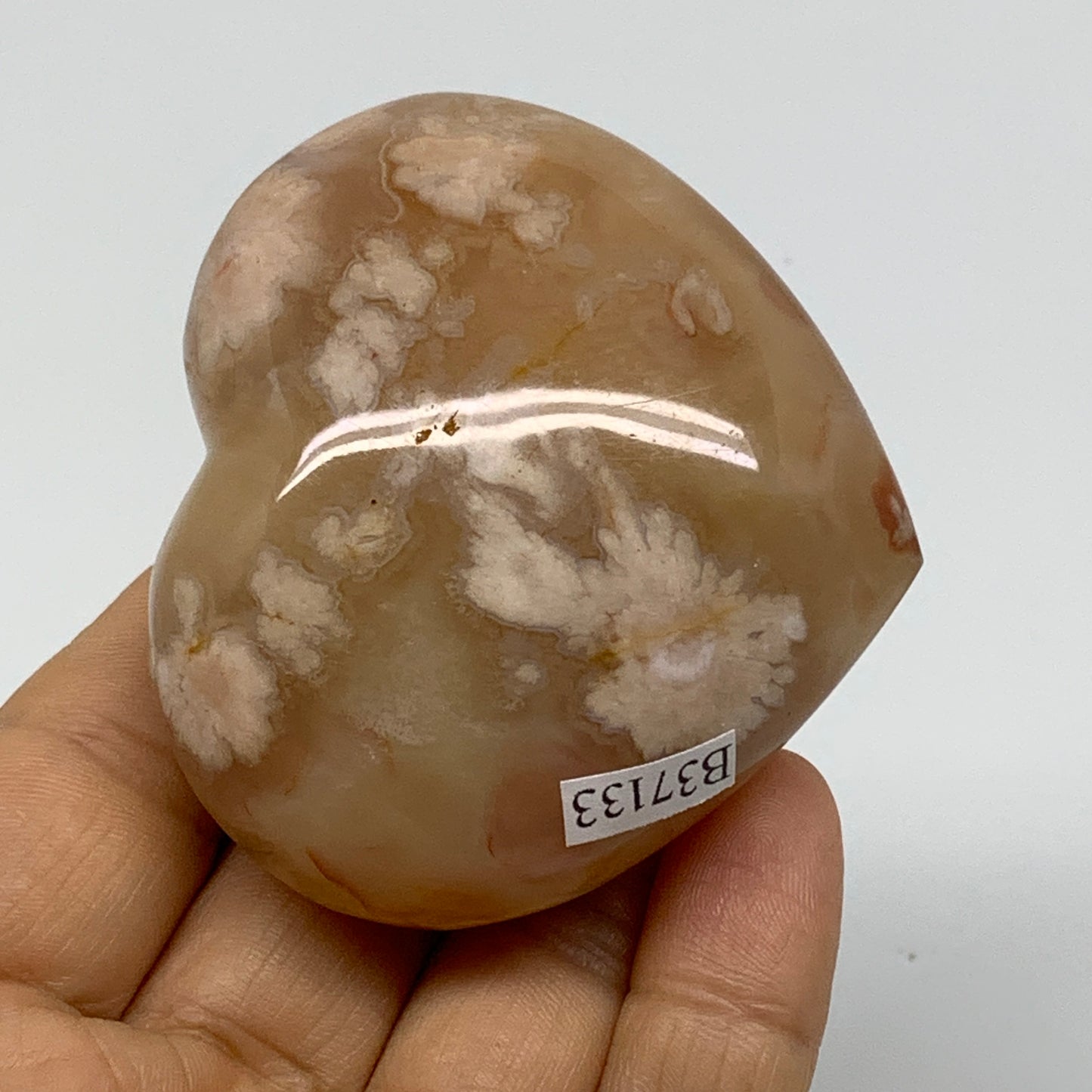 0.31 lbs, 2.2"x2.5"x1.2", Cherry Blossom Flower Agate Heart Crystal, B37133