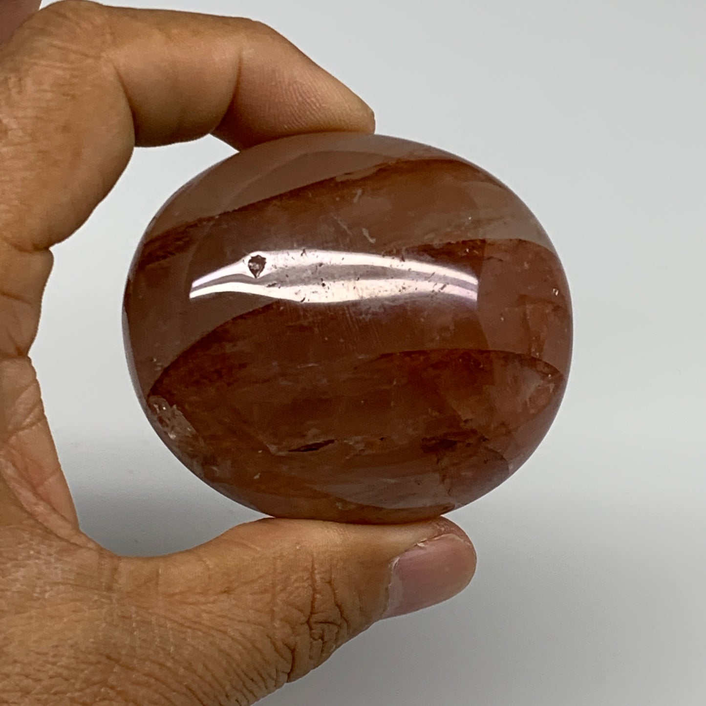 162.5g,2.3"x2"x1.5", Red Hematoid Fire Quartz Palm-Stone Crystal Polished, B3061