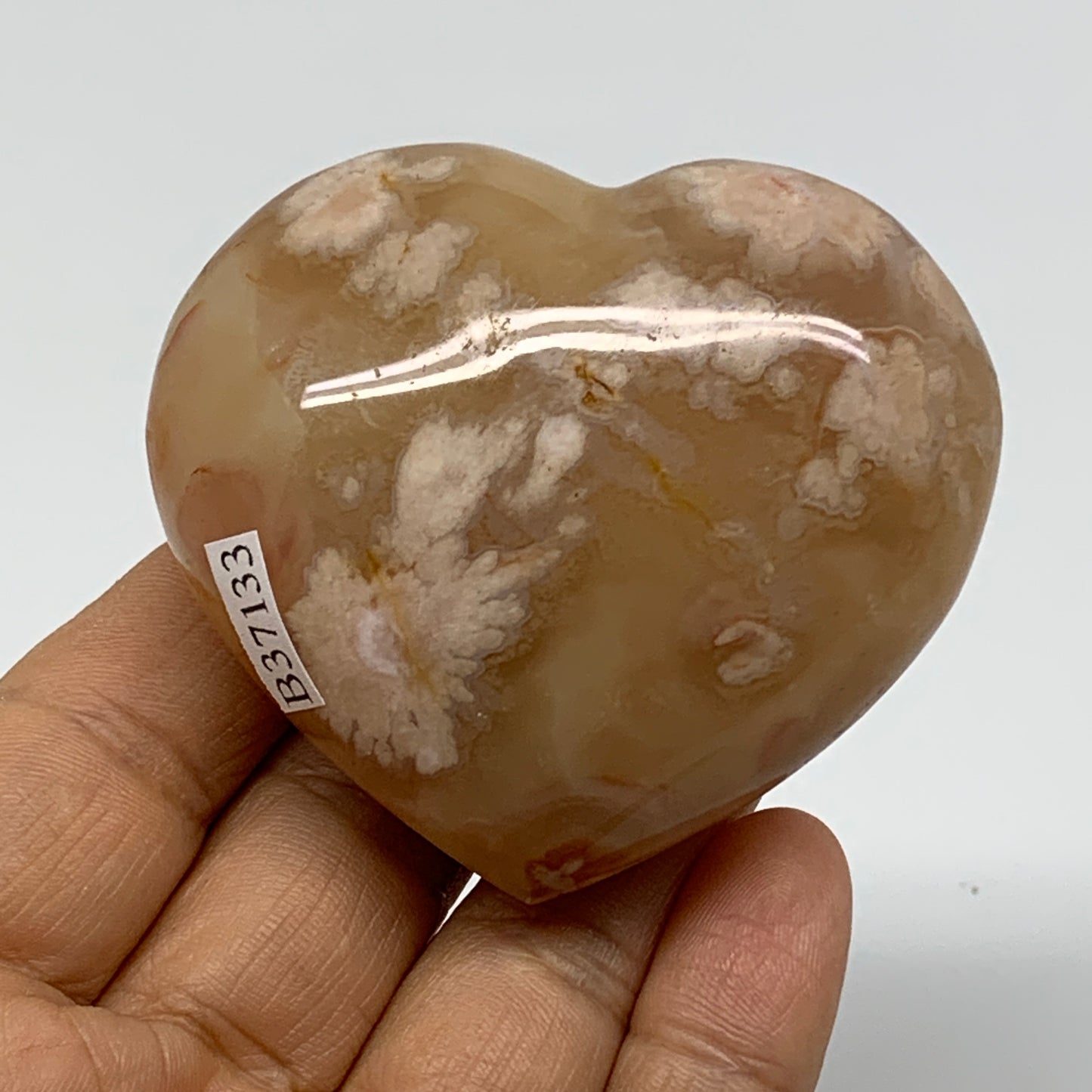 0.31 lbs, 2.2"x2.5"x1.2", Cherry Blossom Flower Agate Heart Crystal, B37133