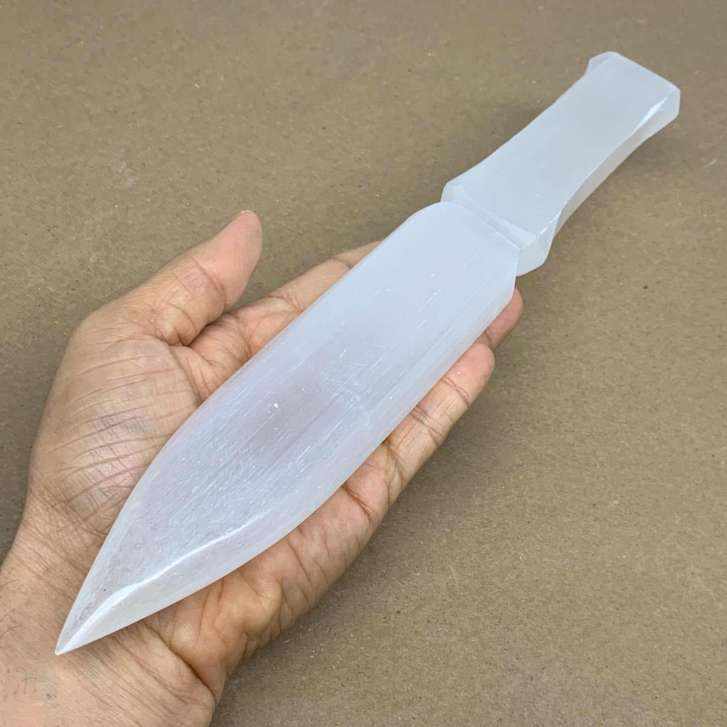 367g, 11.5"x1.6"x0.8", Natural Selenite Crystal Dagger (Satin Spar), B36232