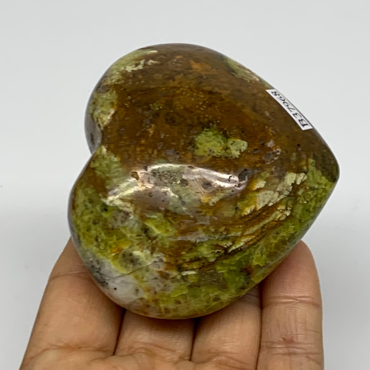 0.44 lbs, 2.5"x3"x1.4", Green Opal Heart Polished Gemstone Crystal, B37968