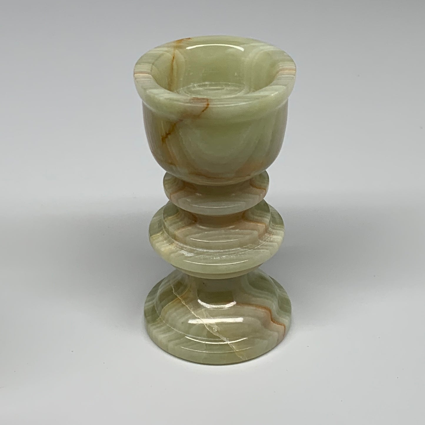 215g, 3.7"x1.9", Natural Green Onyx Candle Holder Gemstone Hand Carved, B32151