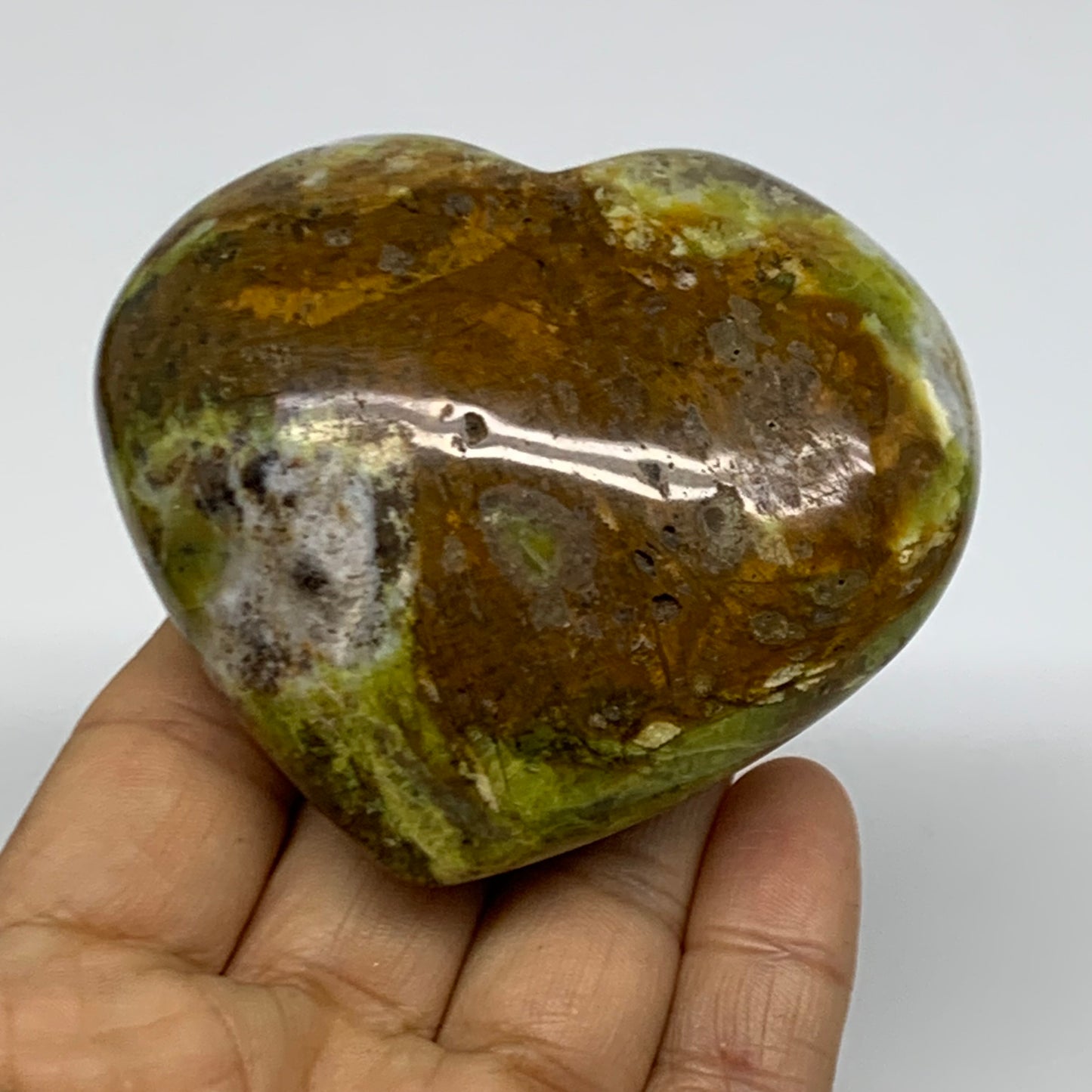 0.44 lbs, 2.5"x3"x1.4", Green Opal Heart Polished Gemstone Crystal, B37968
