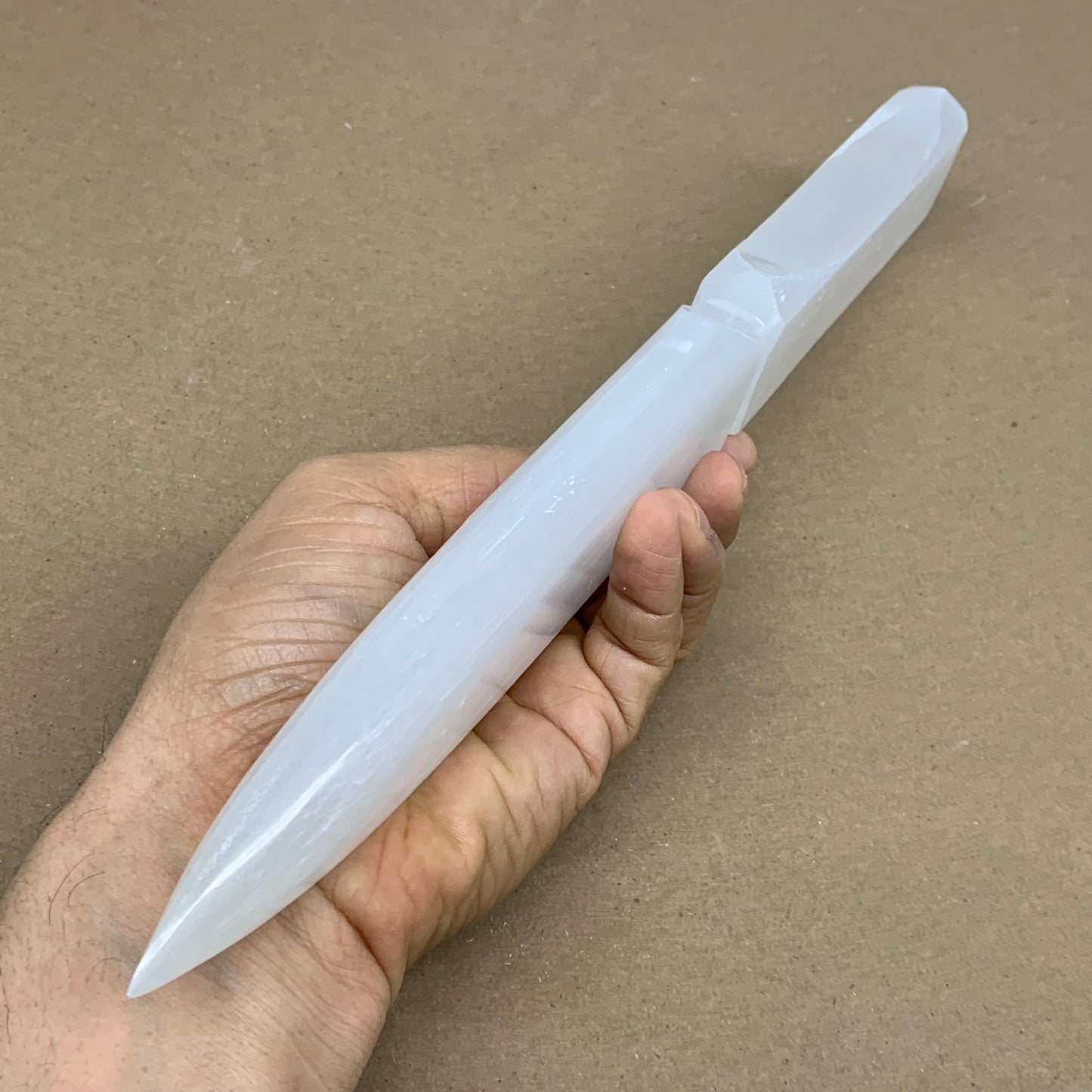 367g, 11.5"x1.6"x0.8", Natural Selenite Crystal Dagger (Satin Spar), B36232