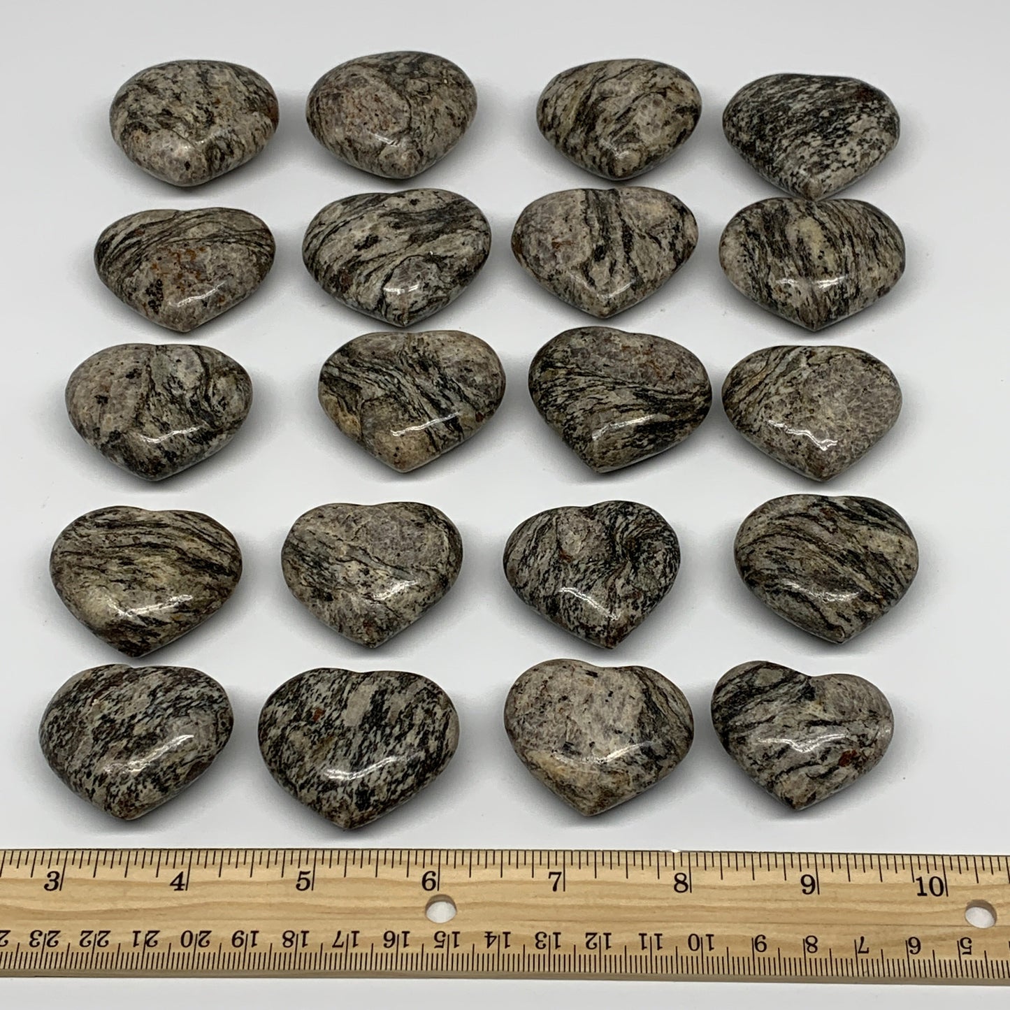 870g (1.91 lbs) , 20 pcs, 1.3"- 1.6", Wholesale Jungle Jasper Hearts, B25247