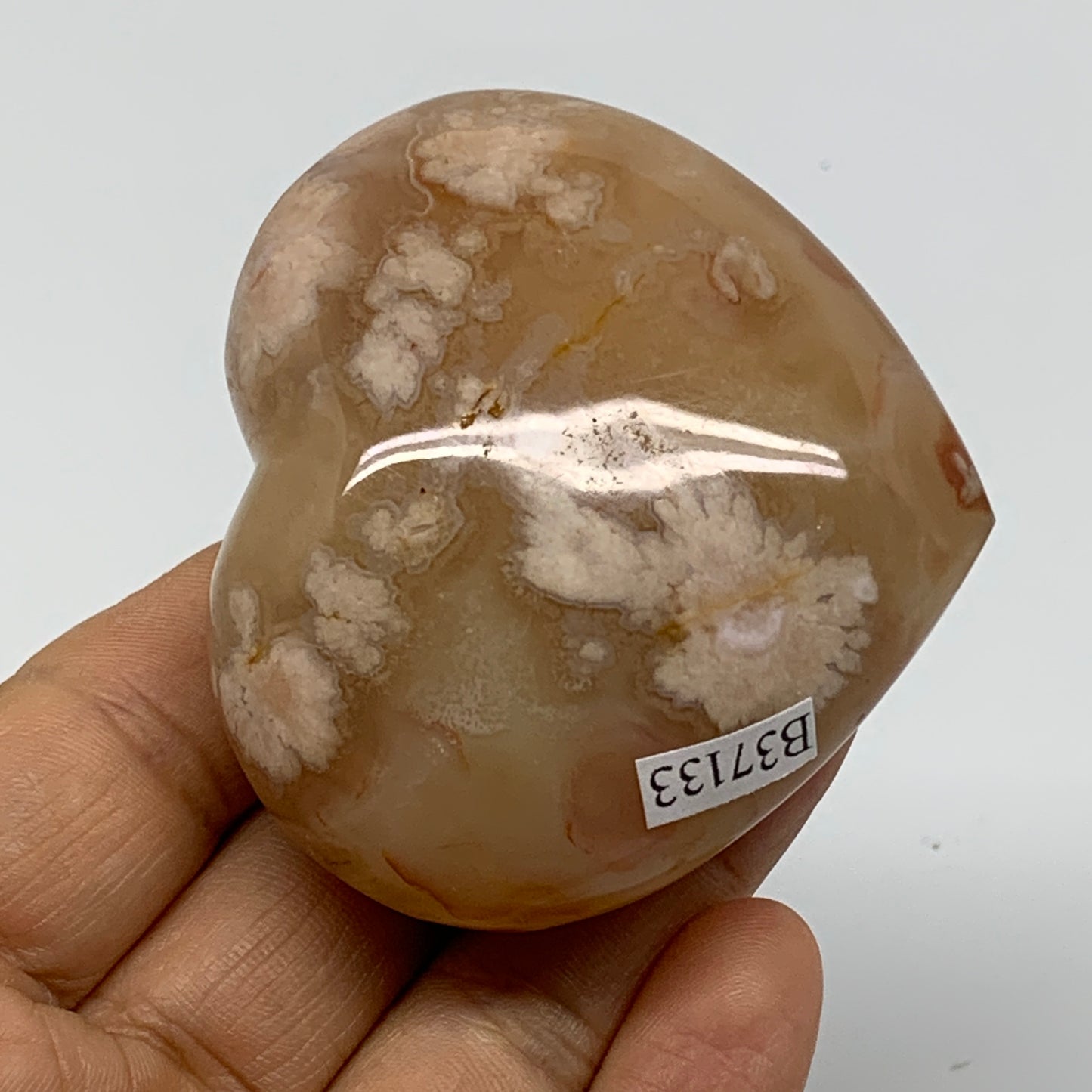 0.31 lbs, 2.2"x2.5"x1.2", Cherry Blossom Flower Agate Heart Crystal, B37133