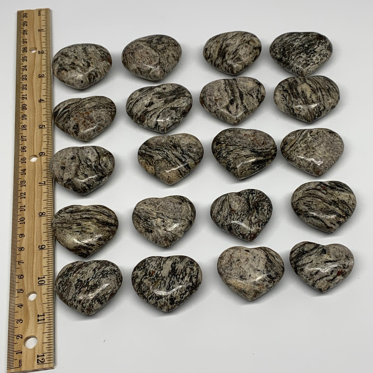 870g (1.91 lbs) , 20 pcs, 1.3"- 1.6", Wholesale Jungle Jasper Hearts, B25247