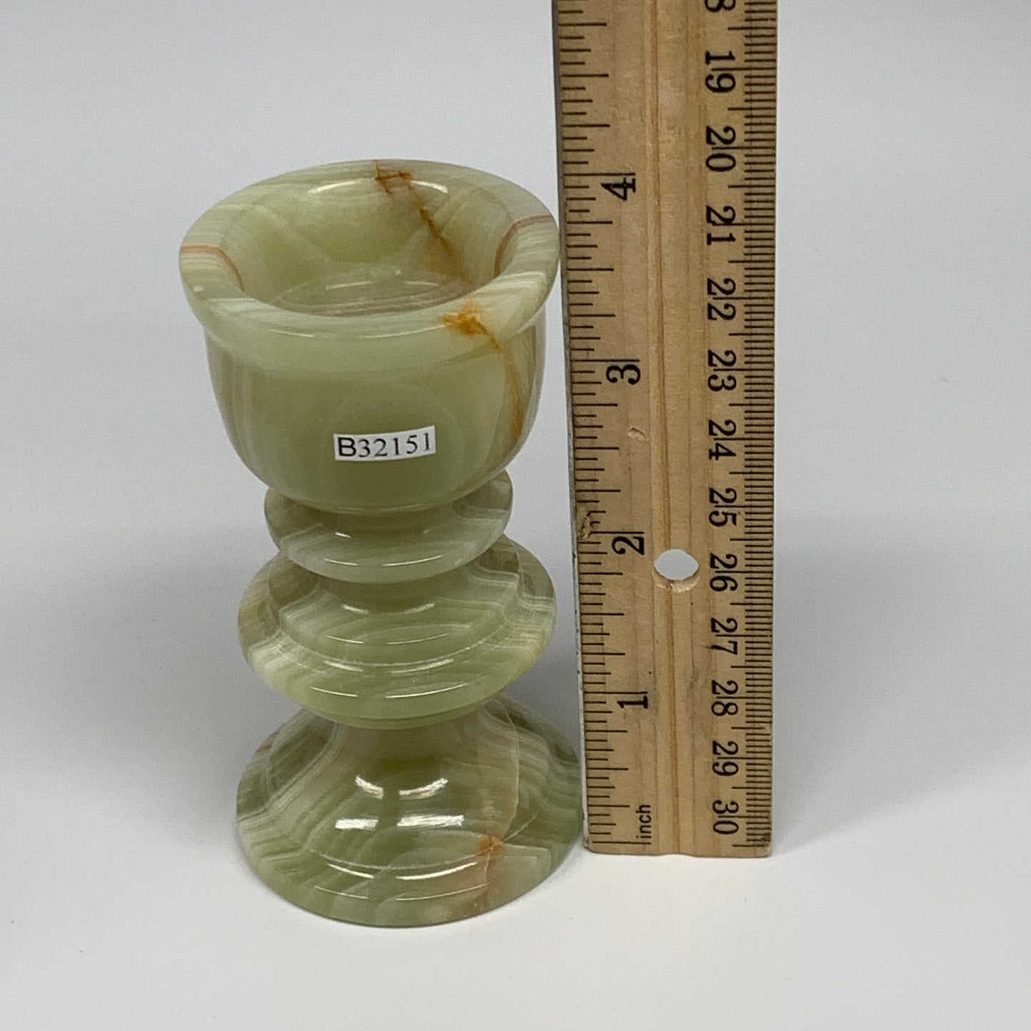 215g, 3.7"x1.9", Natural Green Onyx Candle Holder Gemstone Hand Carved, B32151