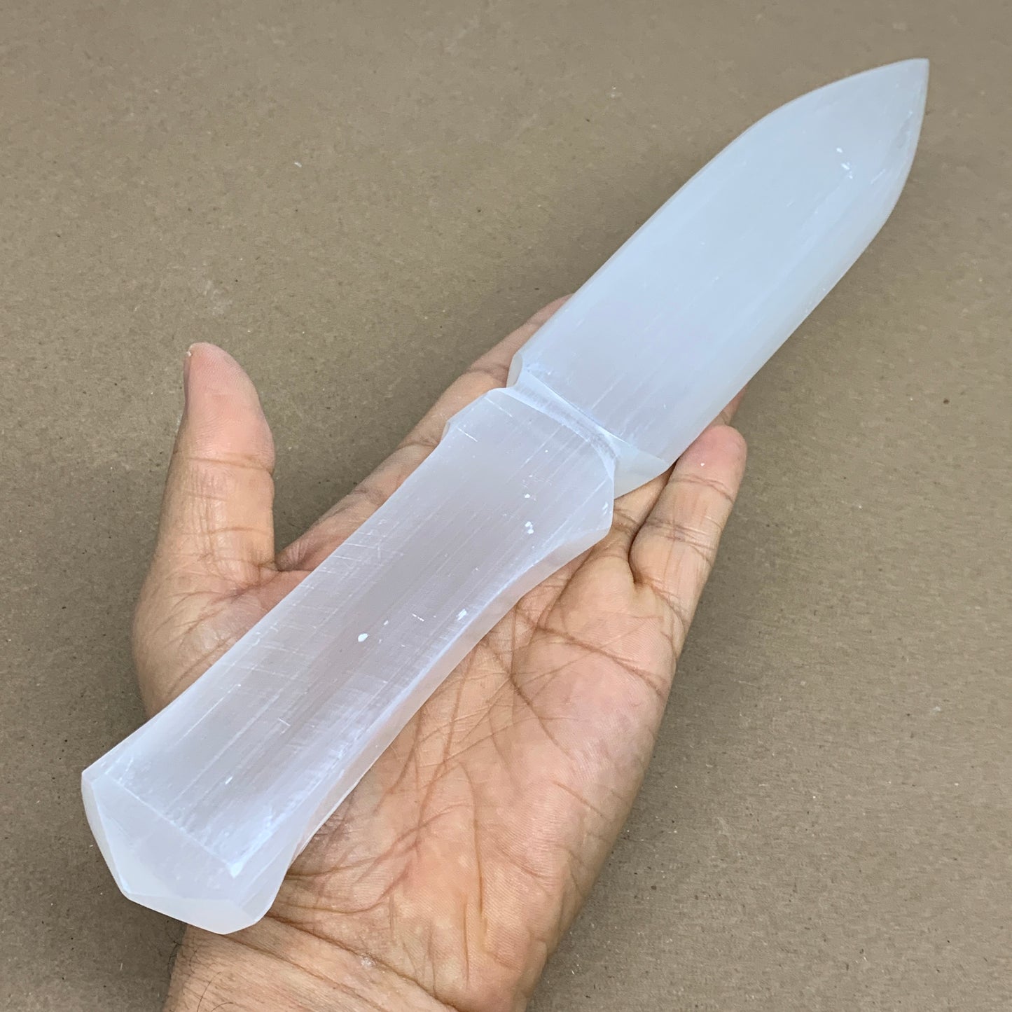 367g, 11.5"x1.6"x0.8", Natural Selenite Crystal Dagger (Satin Spar), B36232