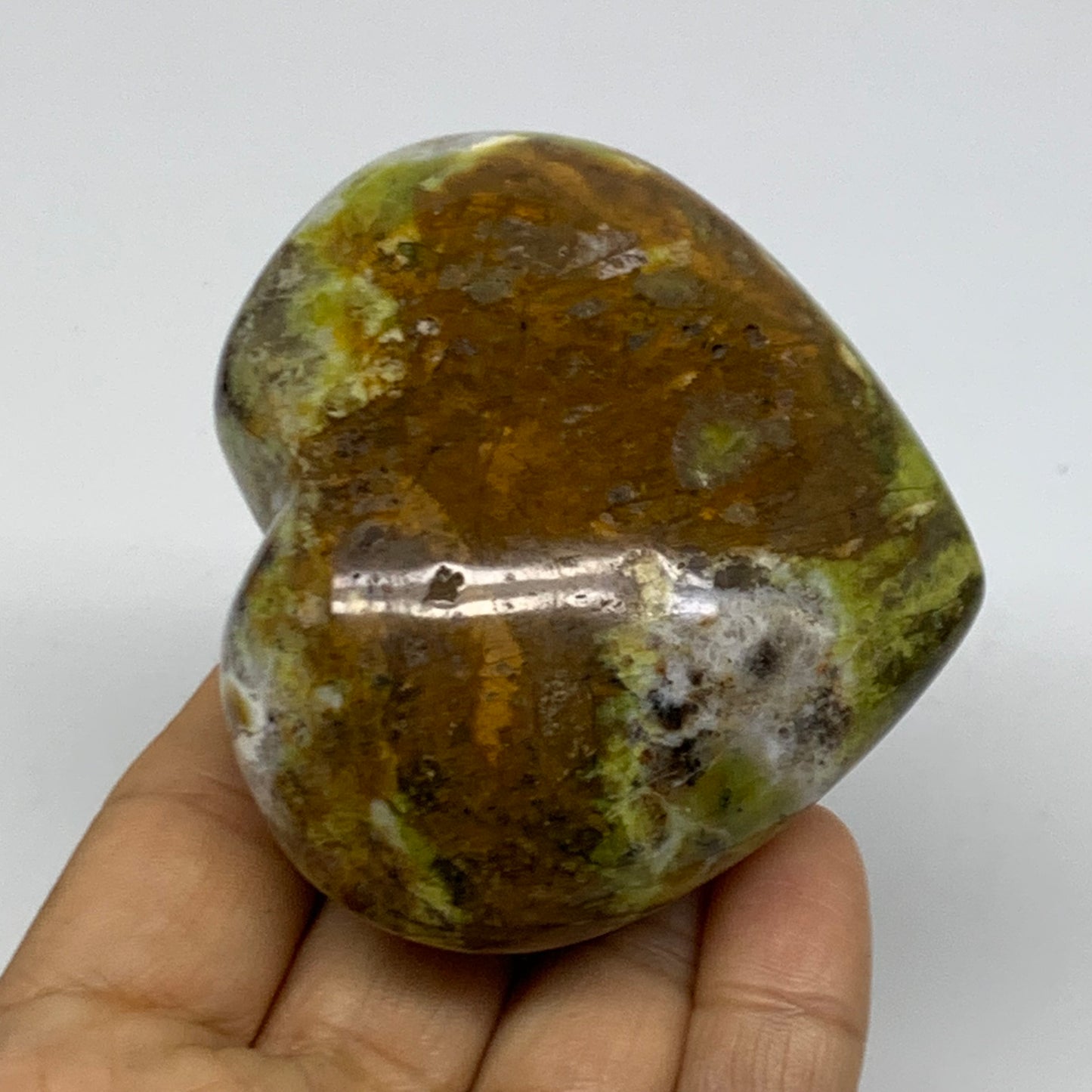 0.44 lbs, 2.5"x3"x1.4", Green Opal Heart Polished Gemstone Crystal, B37968