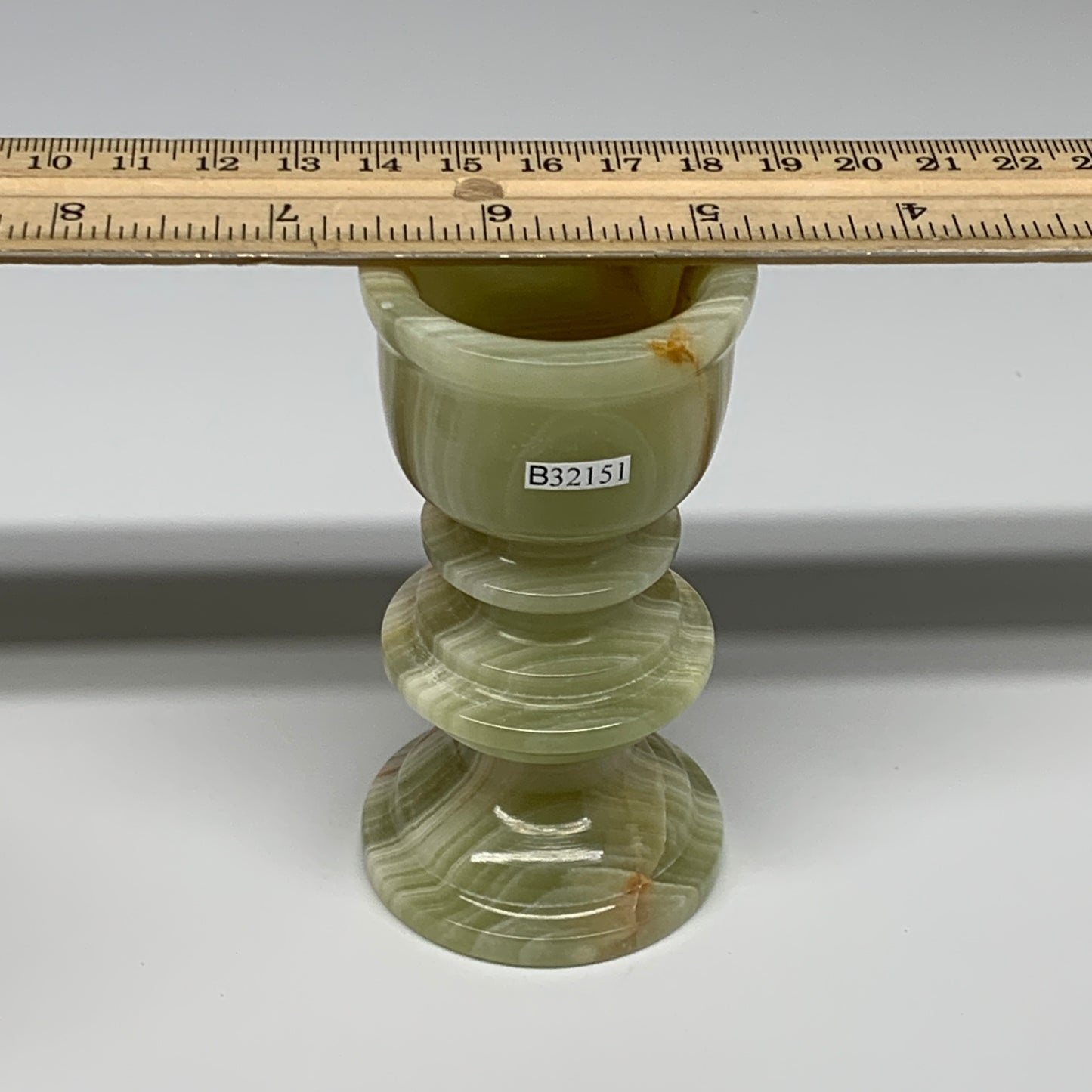 215g, 3.7"x1.9", Natural Green Onyx Candle Holder Gemstone Hand Carved, B32151