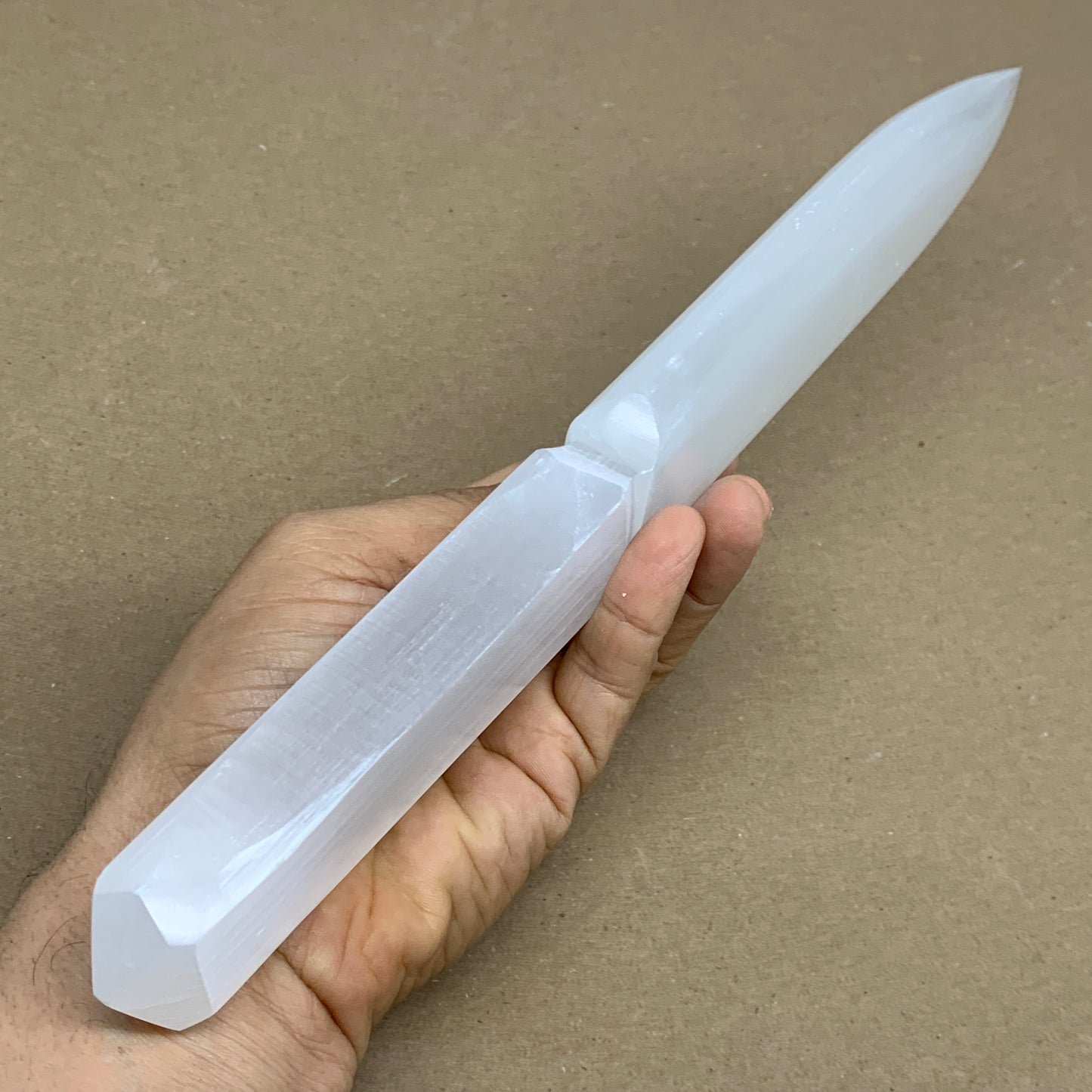 367g, 11.5"x1.6"x0.8", Natural Selenite Crystal Dagger (Satin Spar), B36232