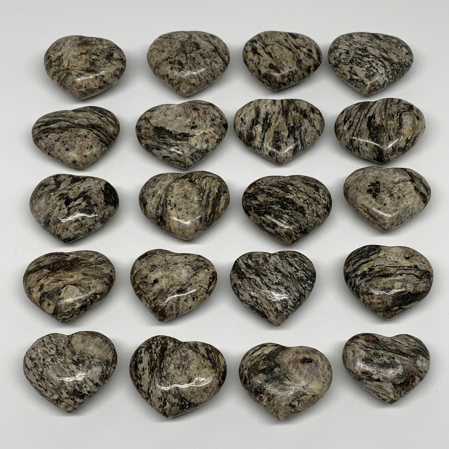 870g (1.91 lbs) , 20 pcs, 1.3"- 1.6", Wholesale Jungle Jasper Hearts, B25247
