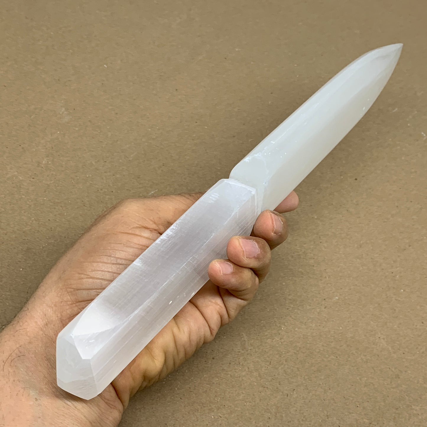 367g, 11.5"x1.6"x0.8", Natural Selenite Crystal Dagger (Satin Spar), B36232