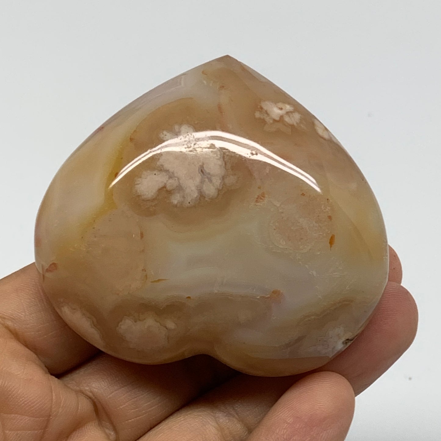 0.31 lbs, 2.2"x2.5"x1.2", Cherry Blossom Flower Agate Heart Crystal, B37133