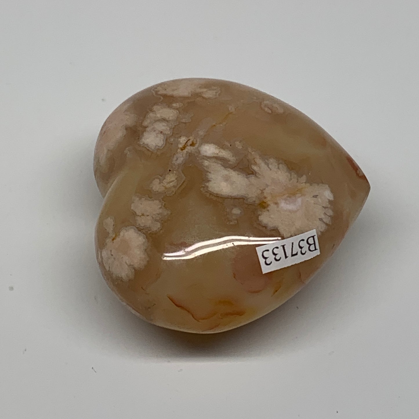 0.31 lbs, 2.2"x2.5"x1.2", Cherry Blossom Flower Agate Heart Crystal, B37133