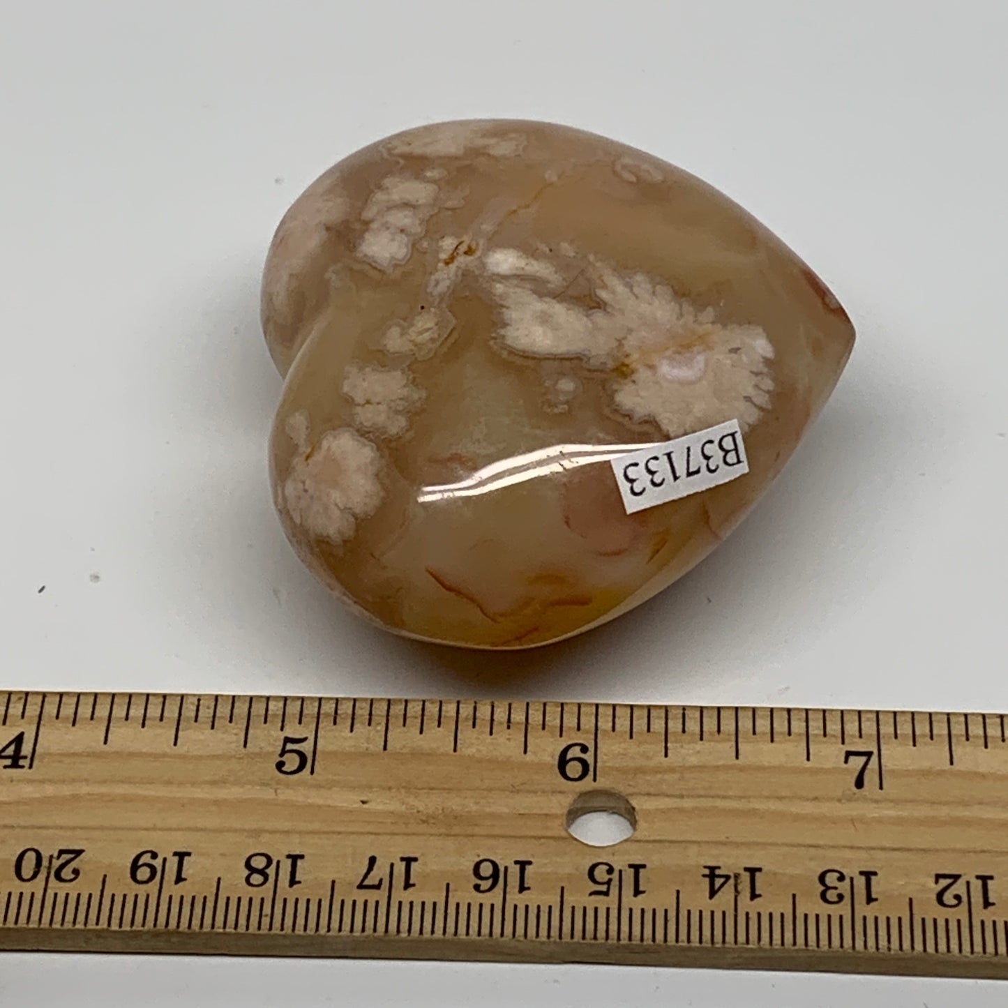 0.31 lbs, 2.2"x2.5"x1.2", Cherry Blossom Flower Agate Heart Crystal, B37133