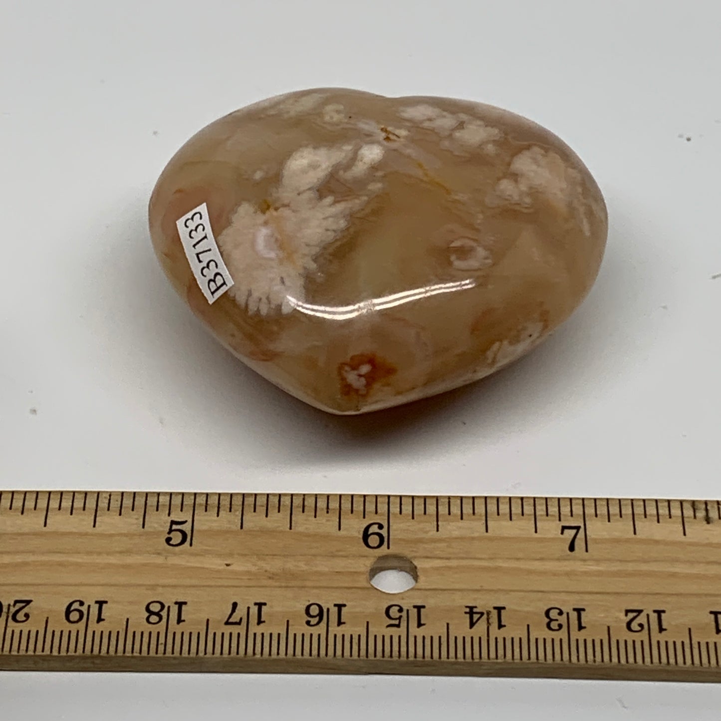 0.31 lbs, 2.2"x2.5"x1.2", Cherry Blossom Flower Agate Heart Crystal, B37133