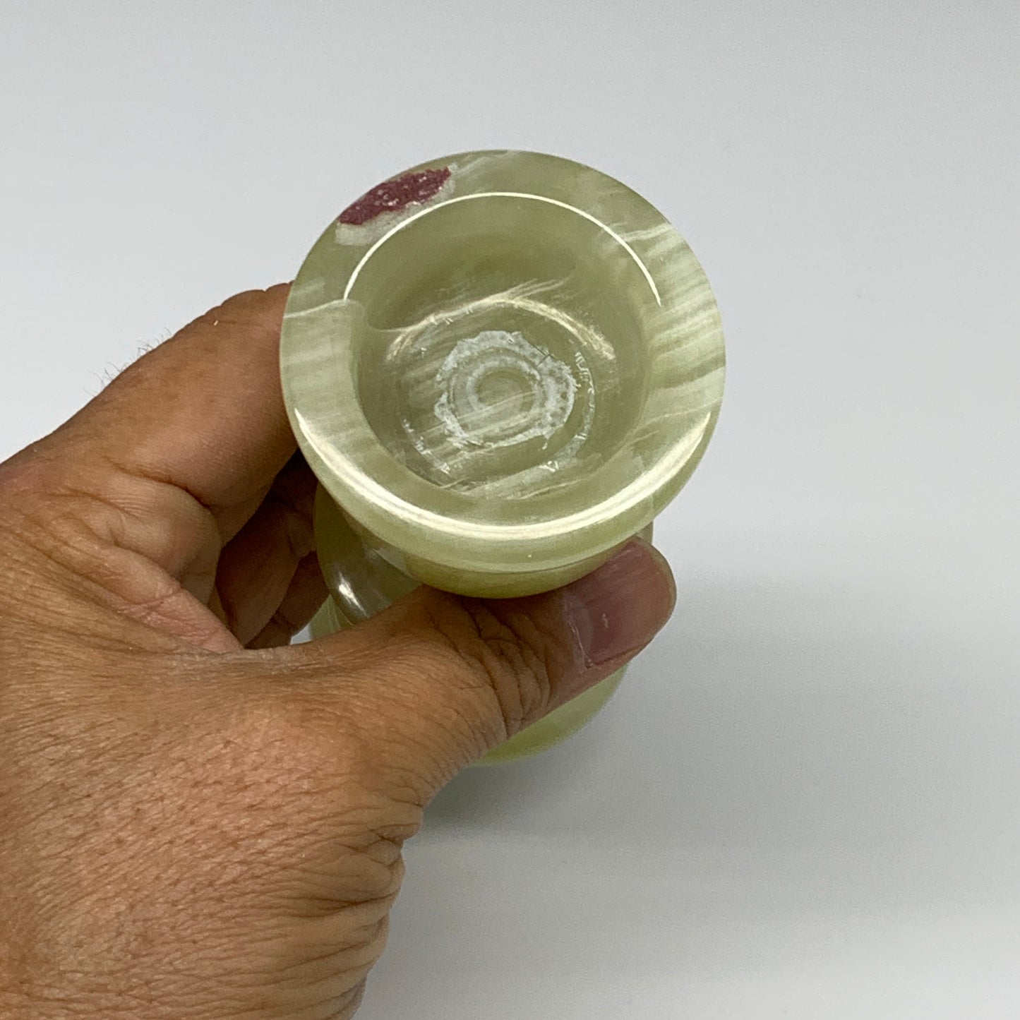 265g, 3.8"x1.9", Natural Green Onyx Candle Holder Gemstone Hand Carved, B32152