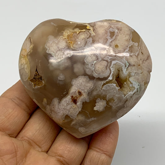 0.40 lbs, 2.5"x2.8"x1.2", Cherry Blossom Flower Agate Heart Crystal, B37134