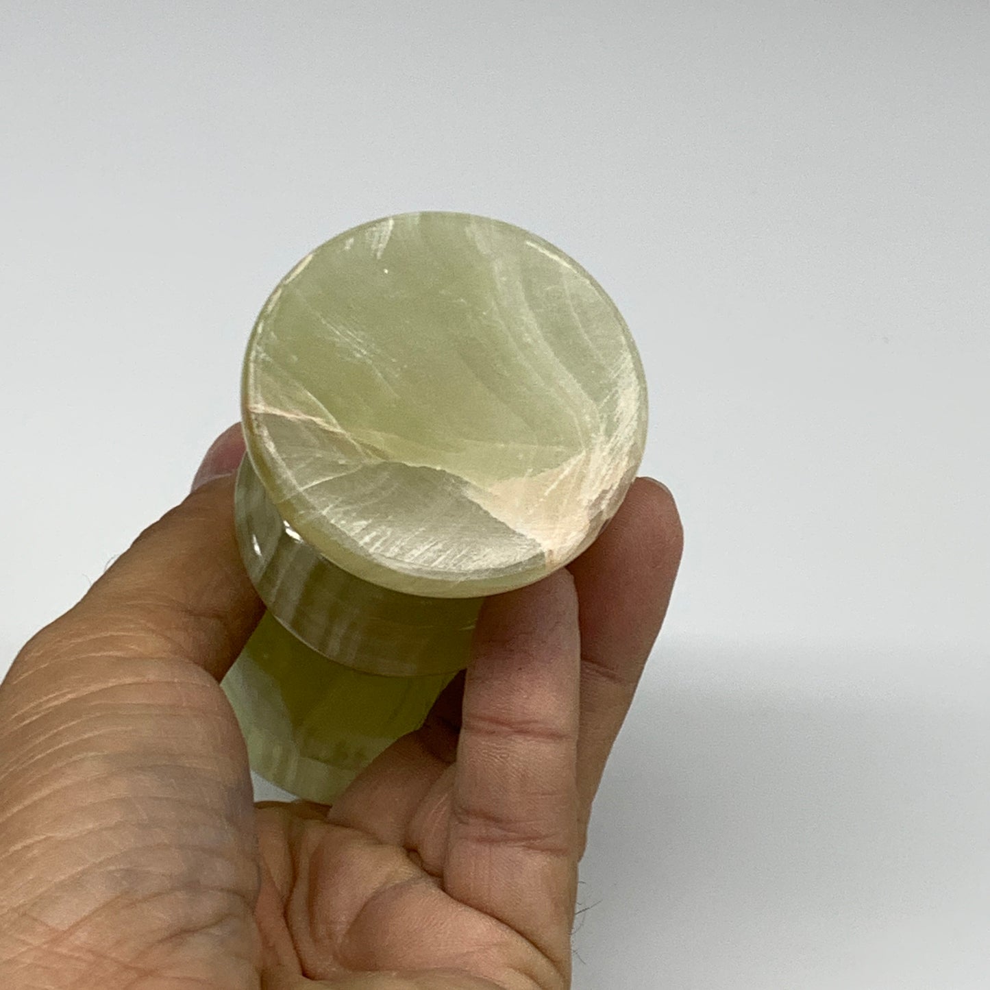 265g, 3.8"x1.9", Natural Green Onyx Candle Holder Gemstone Hand Carved, B32152