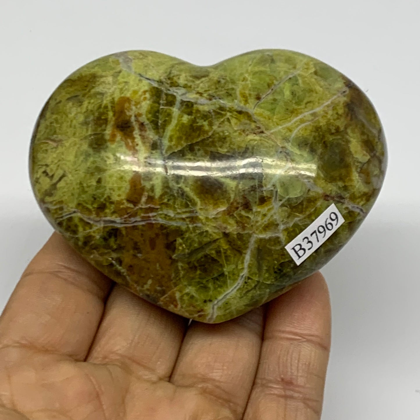 0.38 lbs, 2.5"x3.1"x1.3", Green Opal Heart Polished Gemstone Crystal, B37969