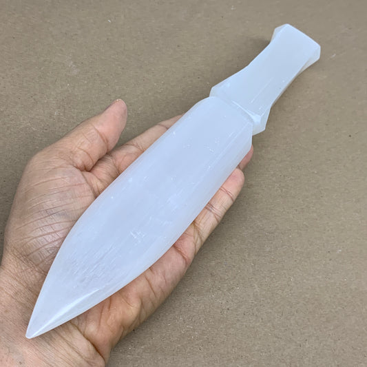 338g, 11.5"x1.7"x0.7", Natural Selenite Crystal Dagger (Satin Spar), B36233