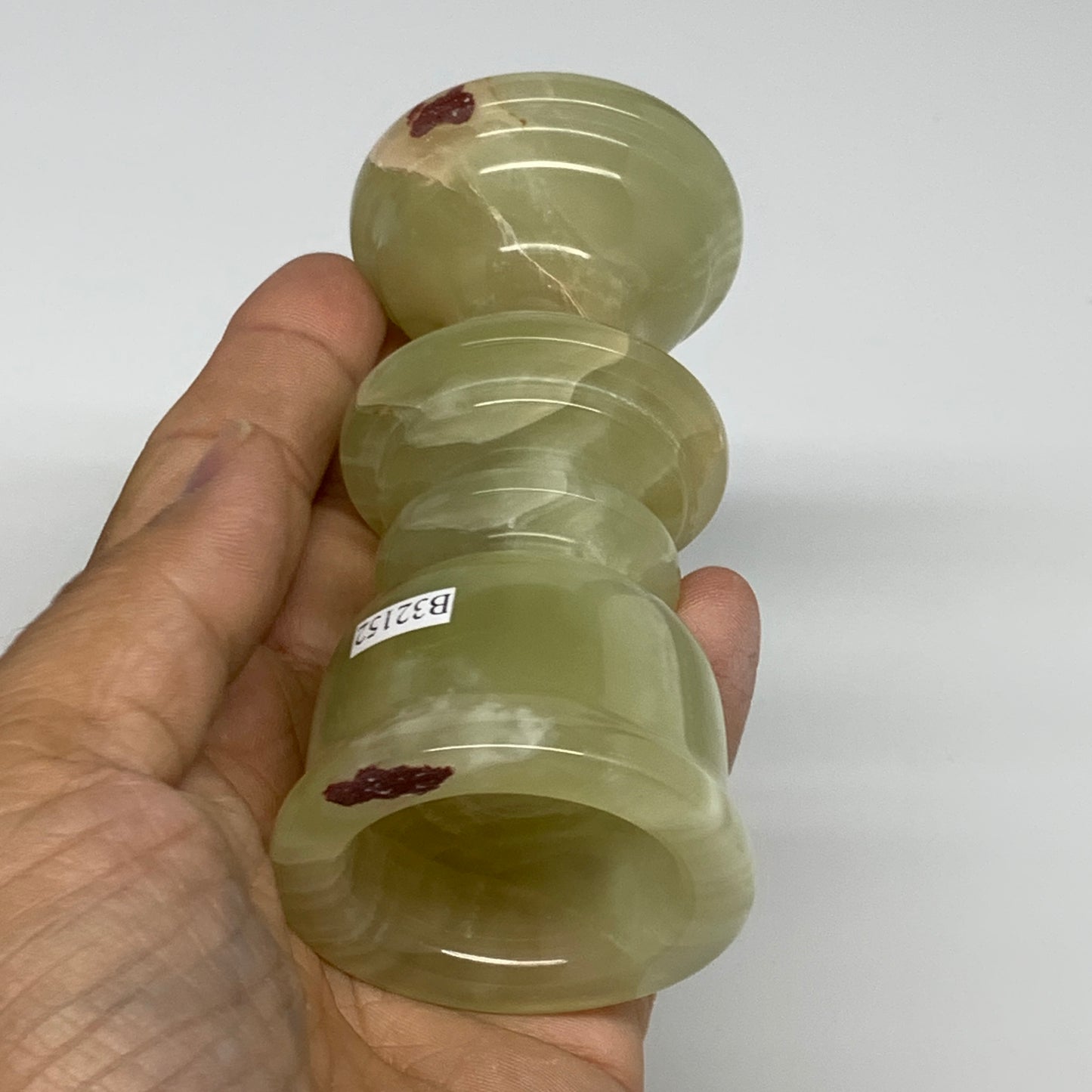 265g, 3.8"x1.9", Natural Green Onyx Candle Holder Gemstone Hand Carved, B32152