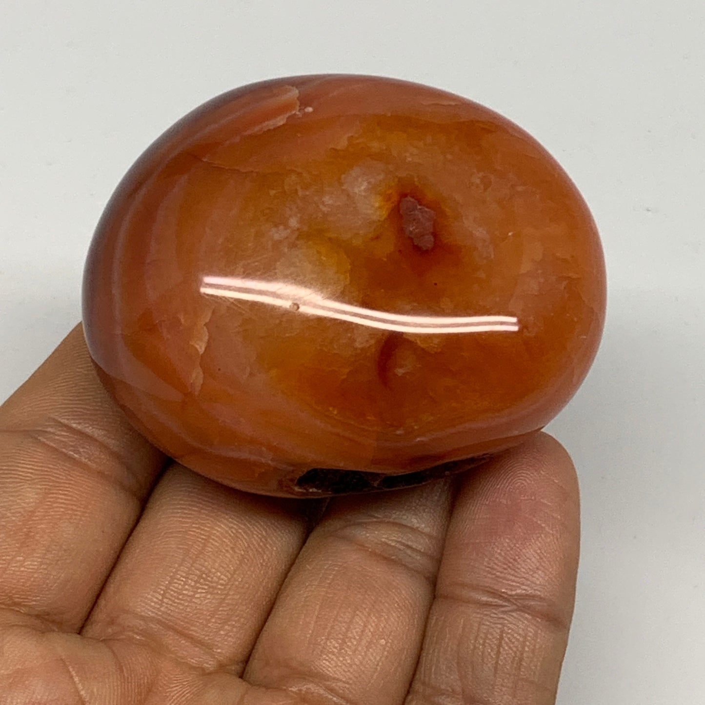113.7g, 2.2"x1.8"x1.2", Red Carnelian Palm-Stone Gem Crystal Polished, B28453