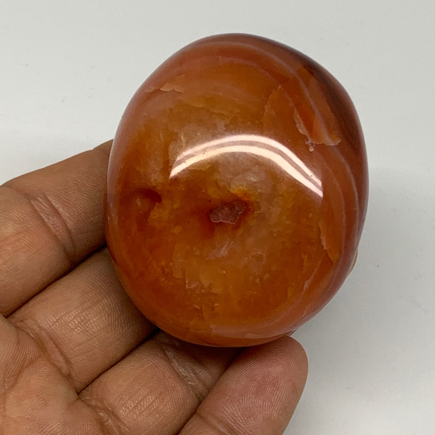 113.7g, 2.2"x1.8"x1.2", Red Carnelian Palm-Stone Gem Crystal Polished, B28453
