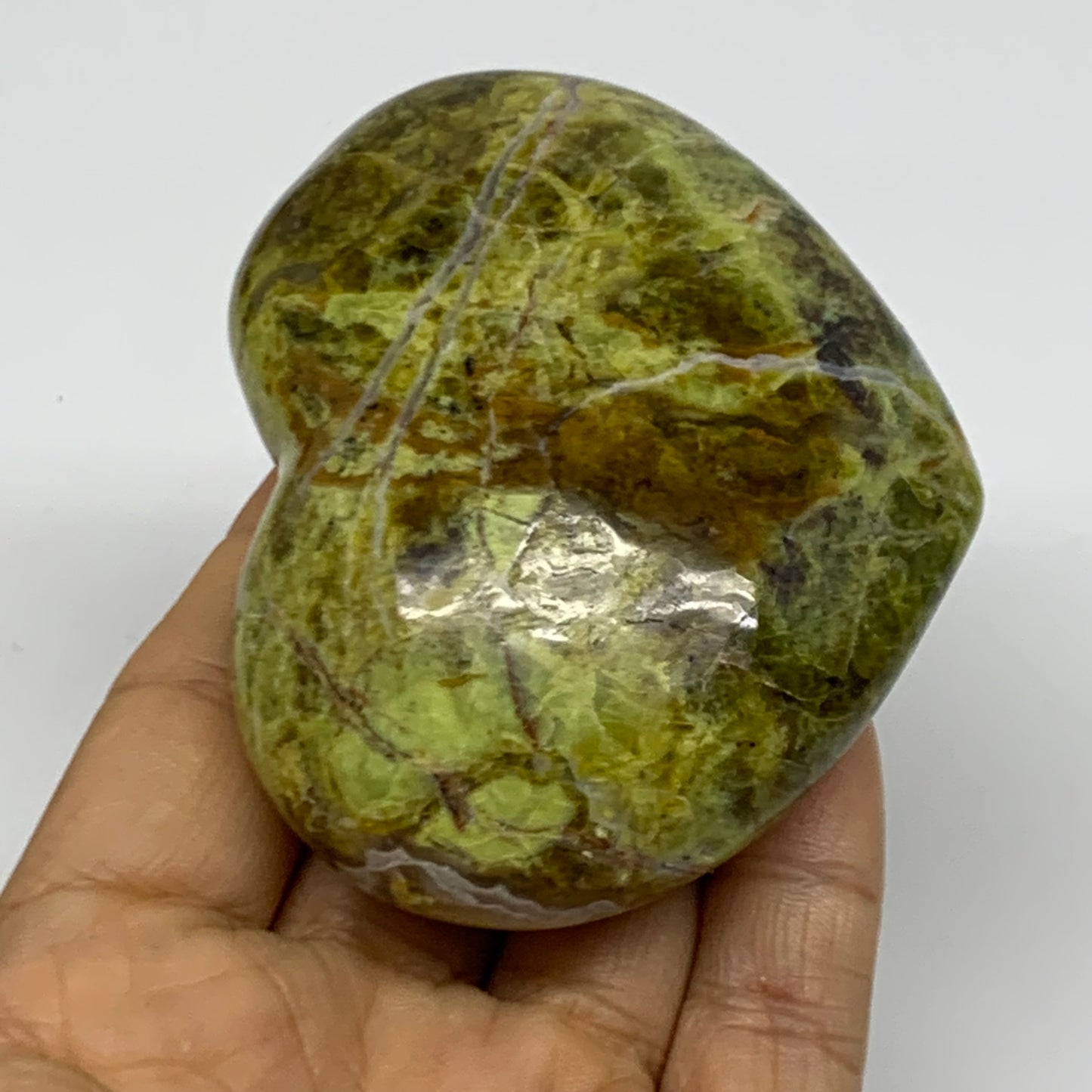 0.38 lbs, 2.5"x3.1"x1.3", Green Opal Heart Polished Gemstone Crystal, B37969