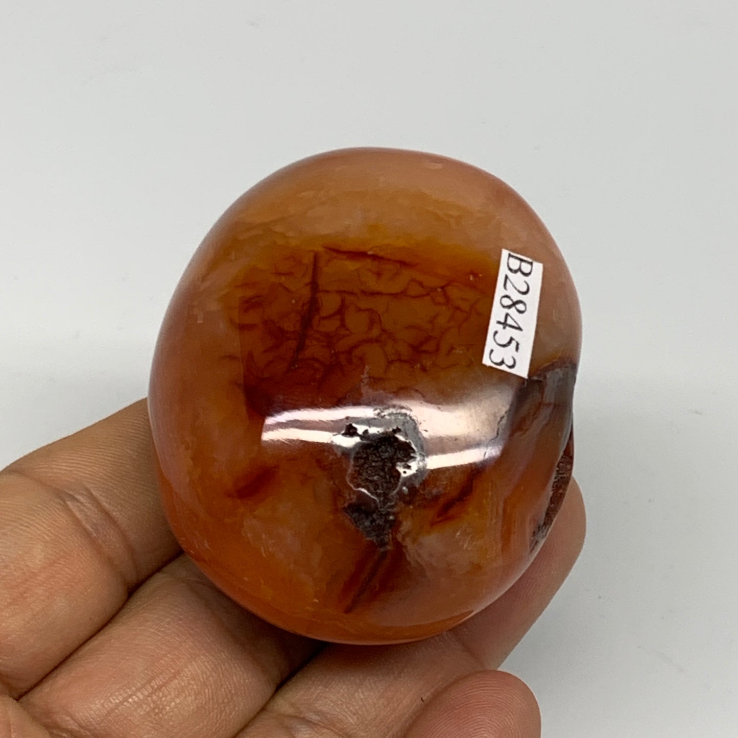 113.7g, 2.2"x1.8"x1.2", Red Carnelian Palm-Stone Gem Crystal Polished, B28453