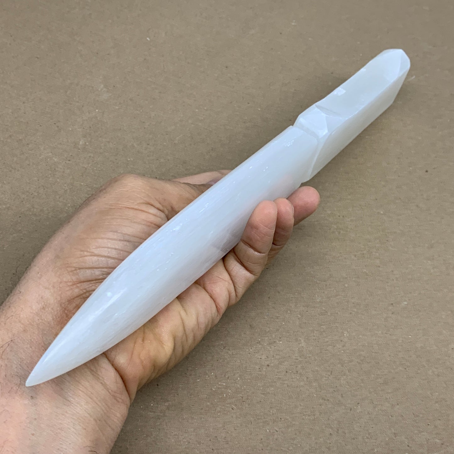 338g, 11.5"x1.7"x0.7", Natural Selenite Crystal Dagger (Satin Spar), B36233