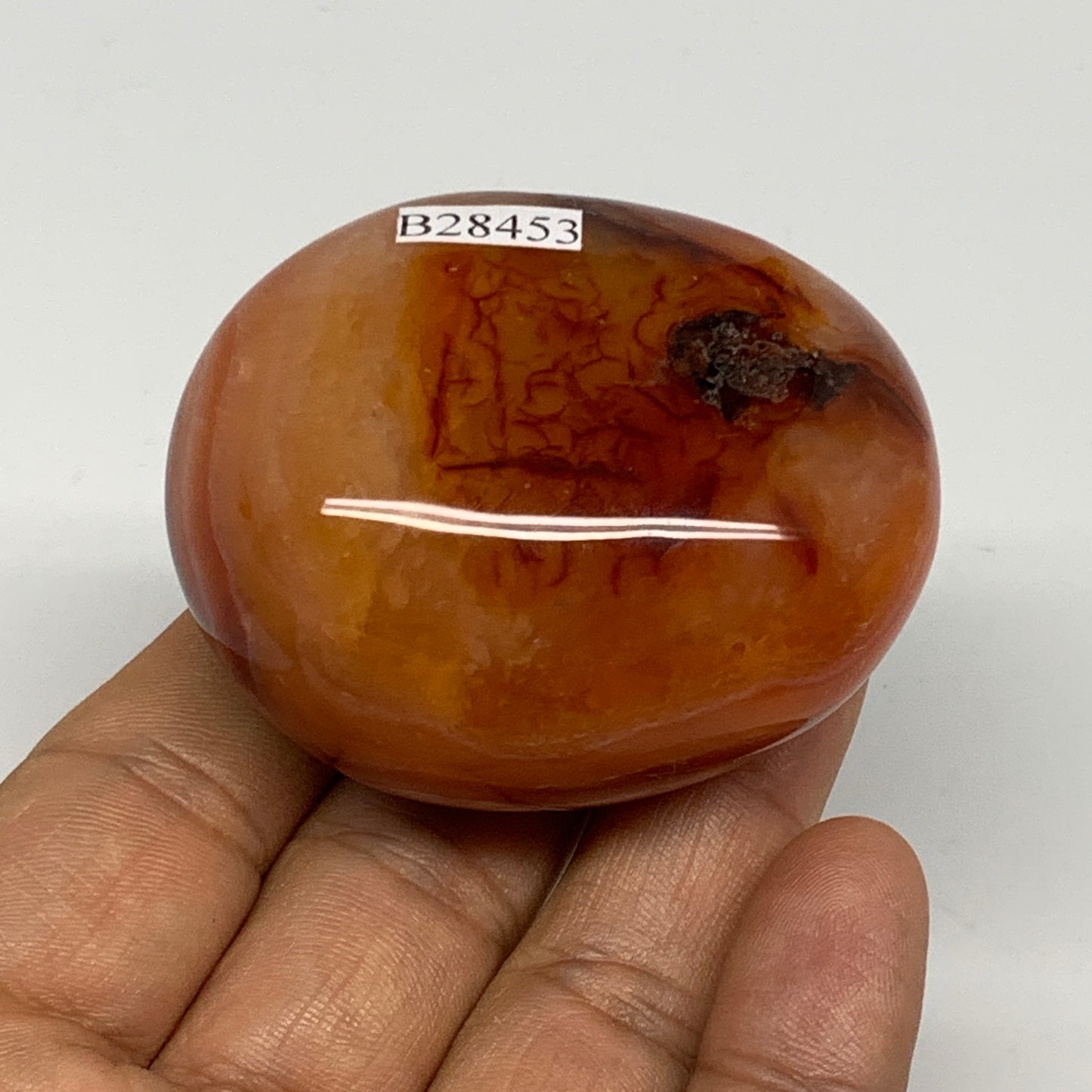 113.7g, 2.2"x1.8"x1.2", Red Carnelian Palm-Stone Gem Crystal Polished, B28453