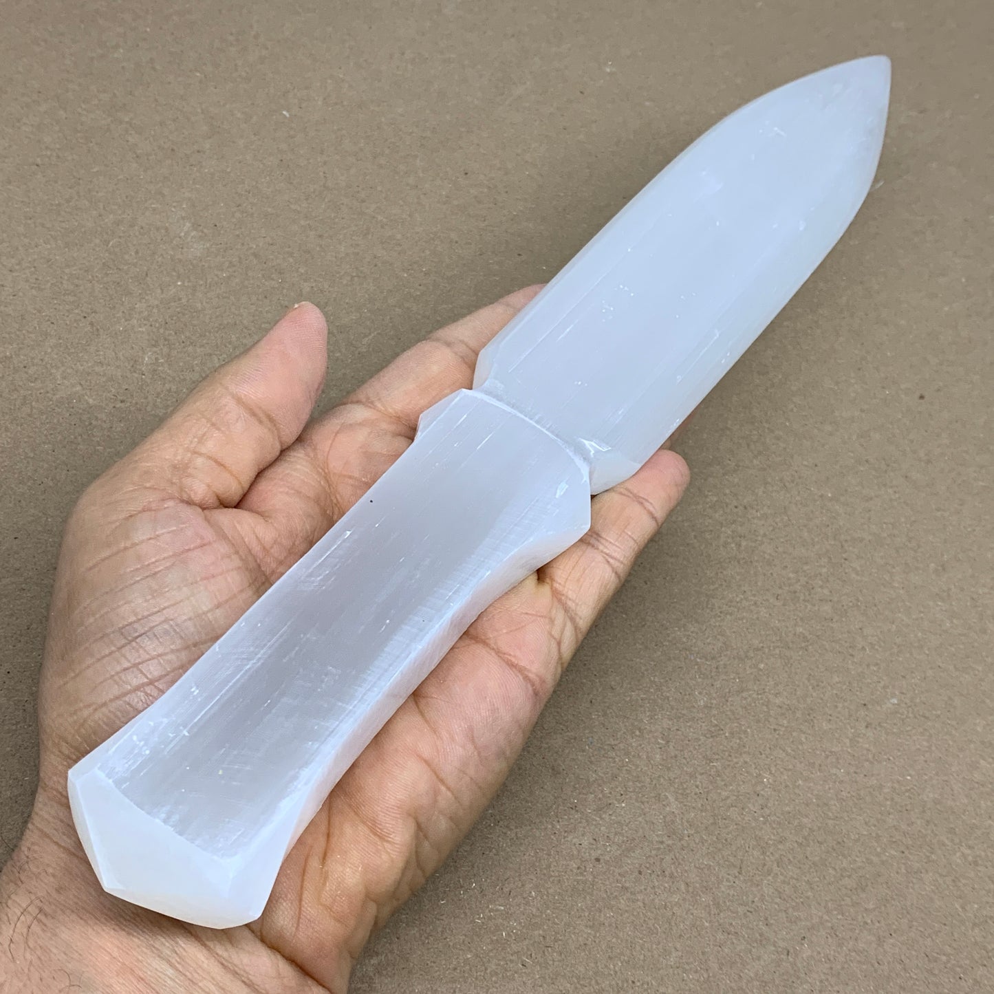 338g, 11.5"x1.7"x0.7", Natural Selenite Crystal Dagger (Satin Spar), B36233