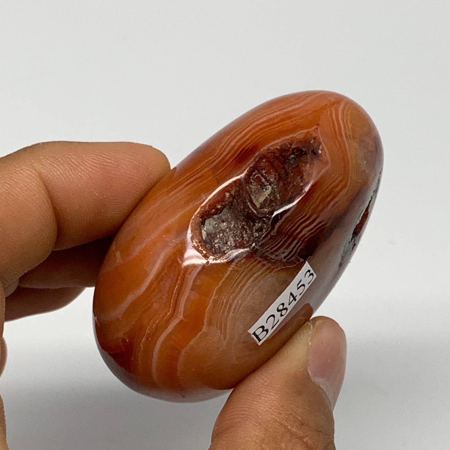 113.7g, 2.2"x1.8"x1.2", Red Carnelian Palm-Stone Gem Crystal Polished, B28453
