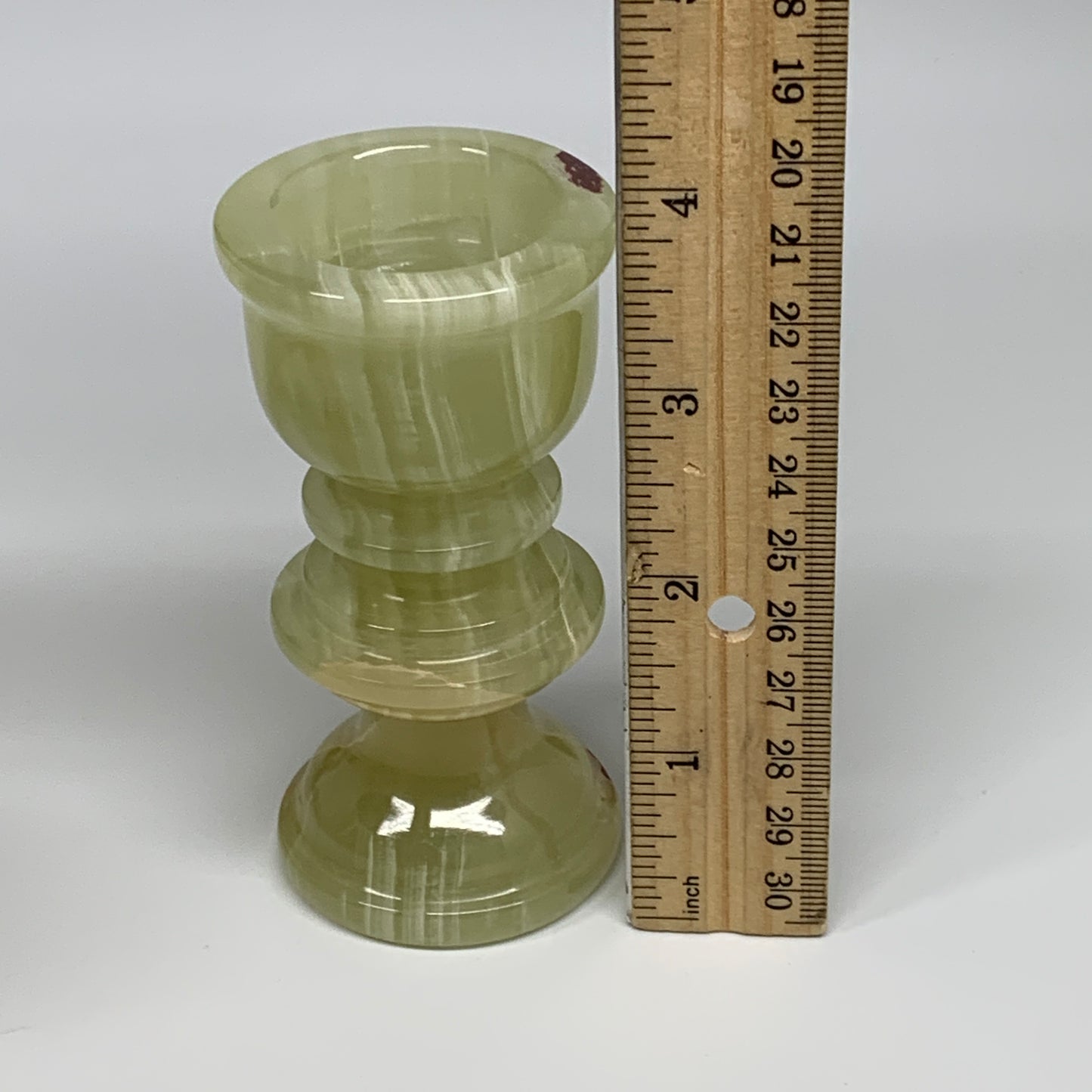 265g, 3.8"x1.9", Natural Green Onyx Candle Holder Gemstone Hand Carved, B32152