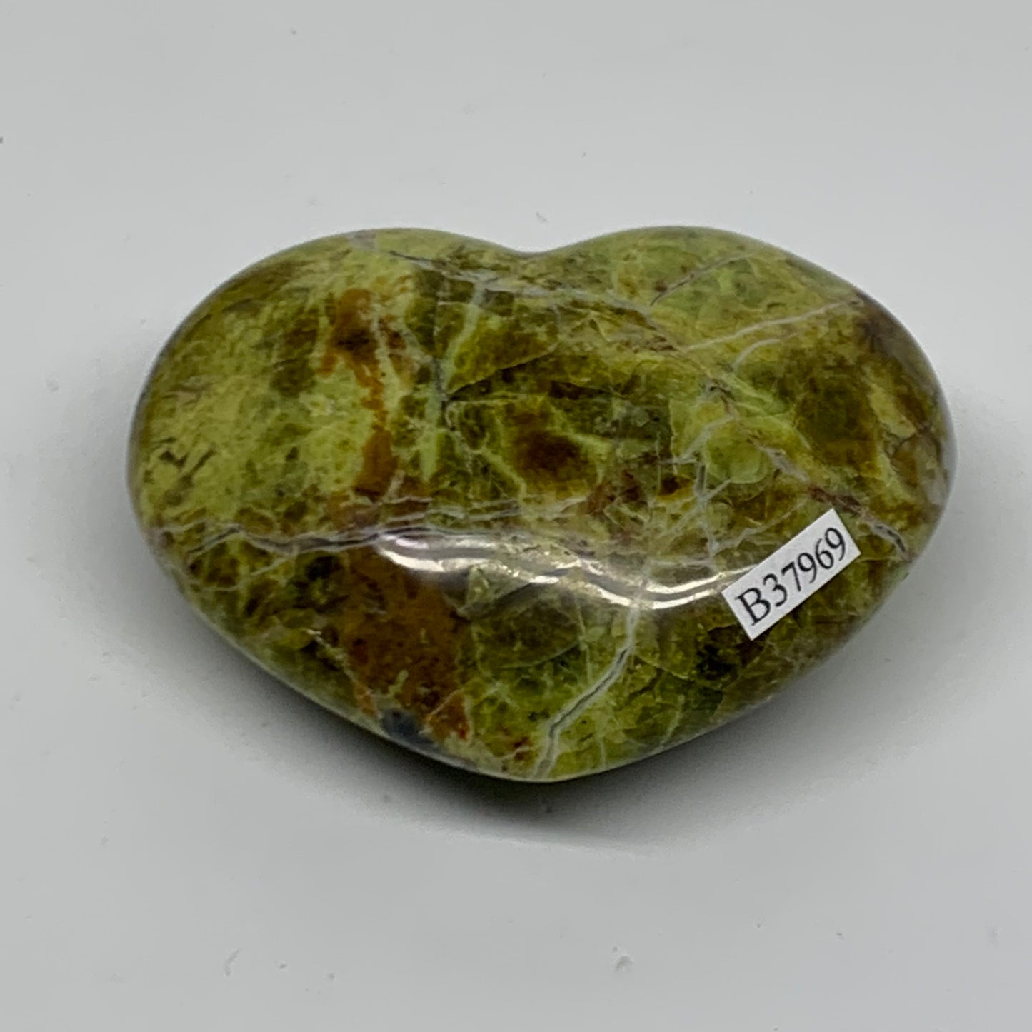 0.38 lbs, 2.5"x3.1"x1.3", Green Opal Heart Polished Gemstone Crystal, B37969