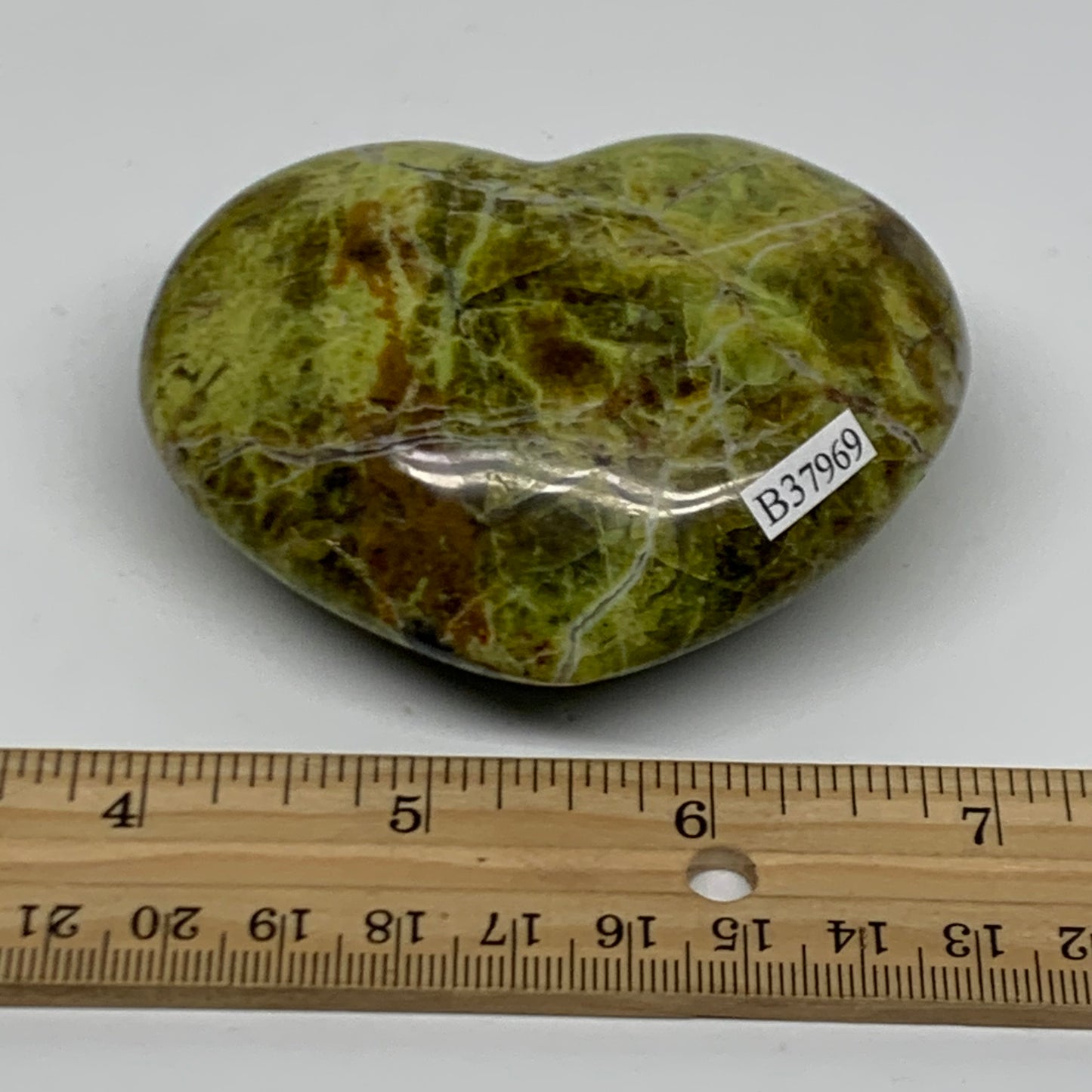 0.38 lbs, 2.5"x3.1"x1.3", Green Opal Heart Polished Gemstone Crystal, B37969