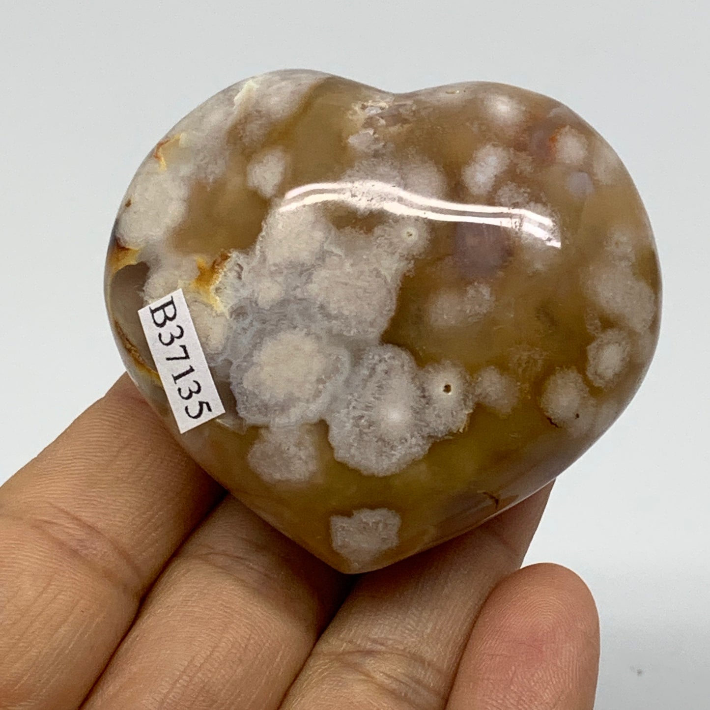 0.27 lbs, 2.1"x2.3"x1.3", Cherry Blossom Flower Agate Heart Crystal, B37135