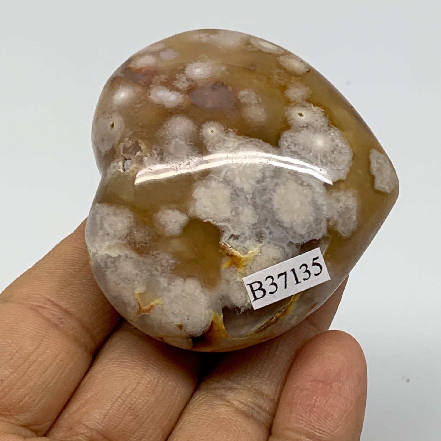 0.27 lbs, 2.1"x2.3"x1.3", Cherry Blossom Flower Agate Heart Crystal, B37135