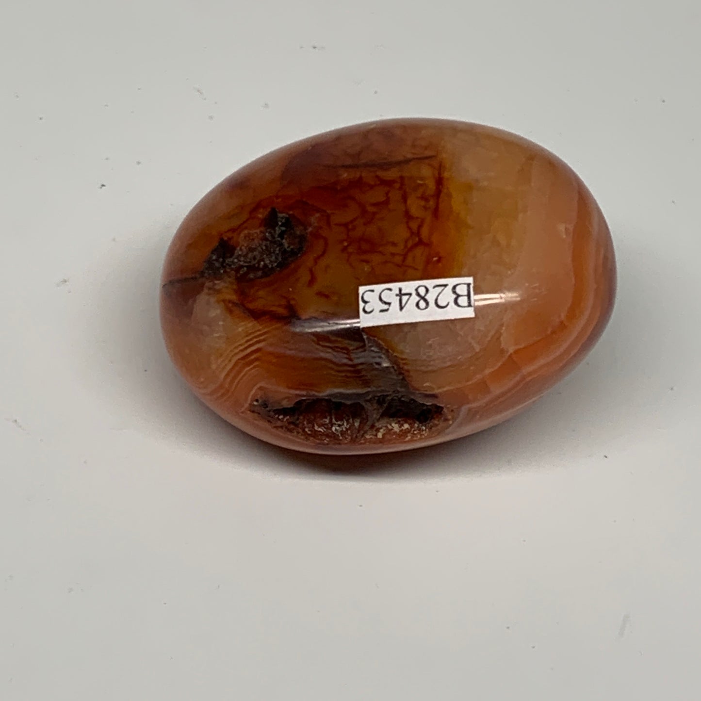 113.7g, 2.2"x1.8"x1.2", Red Carnelian Palm-Stone Gem Crystal Polished, B28453