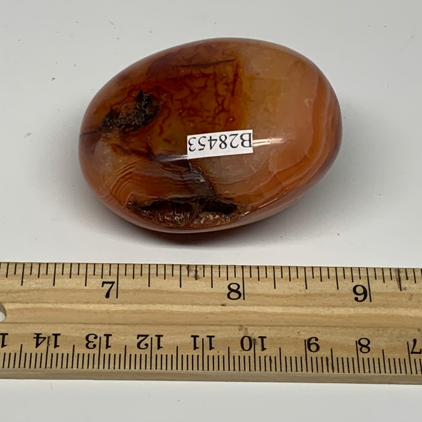 113.7g, 2.2"x1.8"x1.2", Red Carnelian Palm-Stone Gem Crystal Polished, B28453