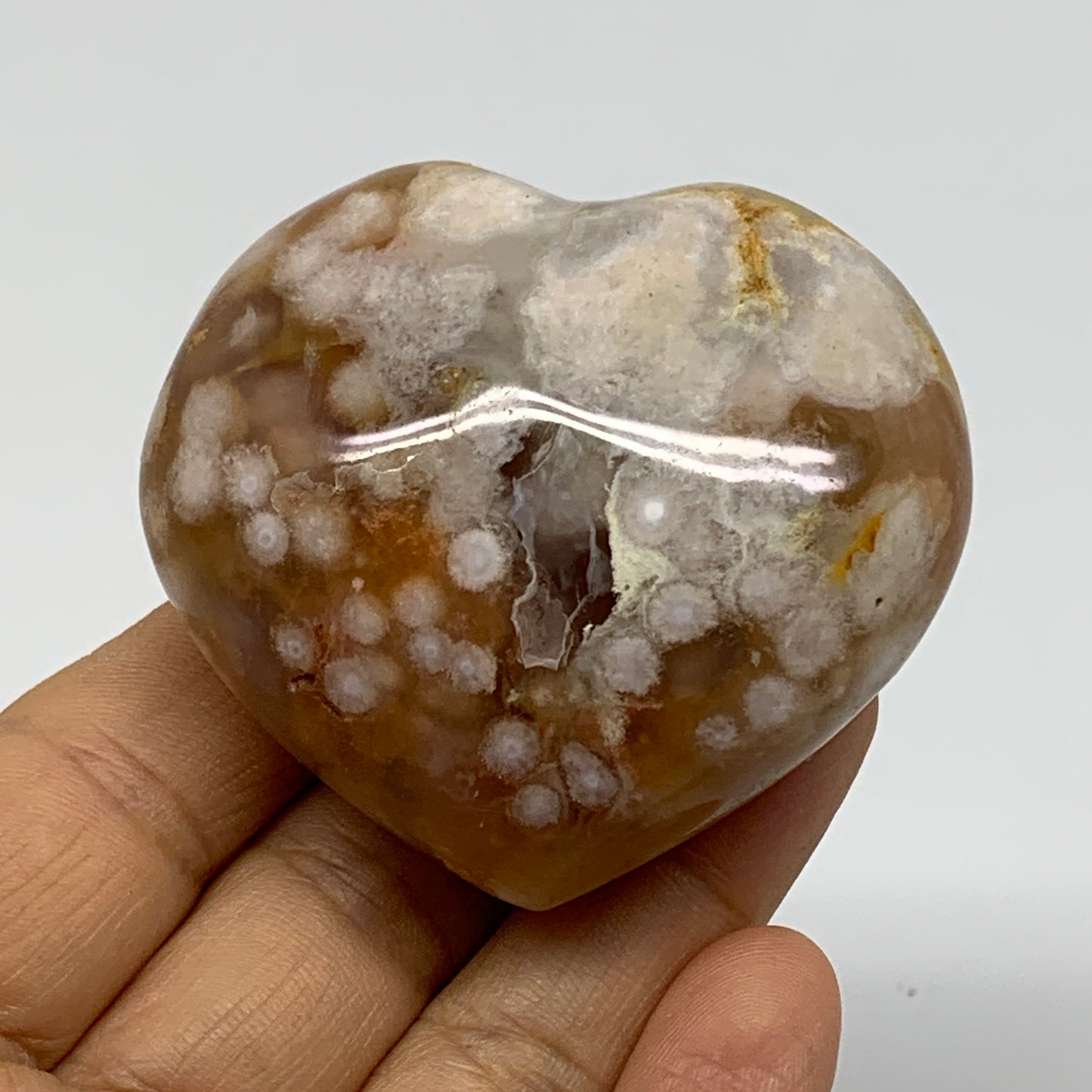 0.27 lbs, 2.1"x2.3"x1.3", Cherry Blossom Flower Agate Heart Crystal, B37135